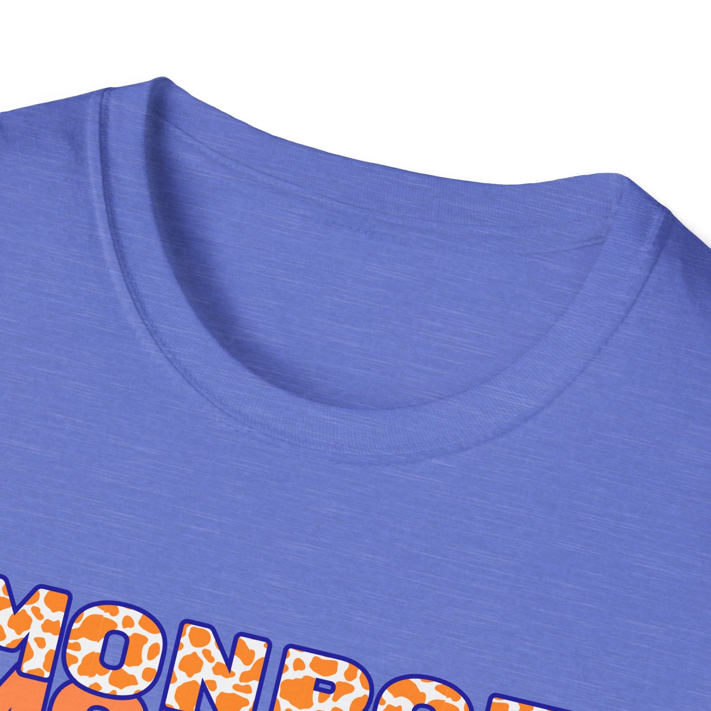 Monroe Cow Print Orange Graphic Unisex Softstyle T-Shirt - Casual Blue Tee for Every Occasion