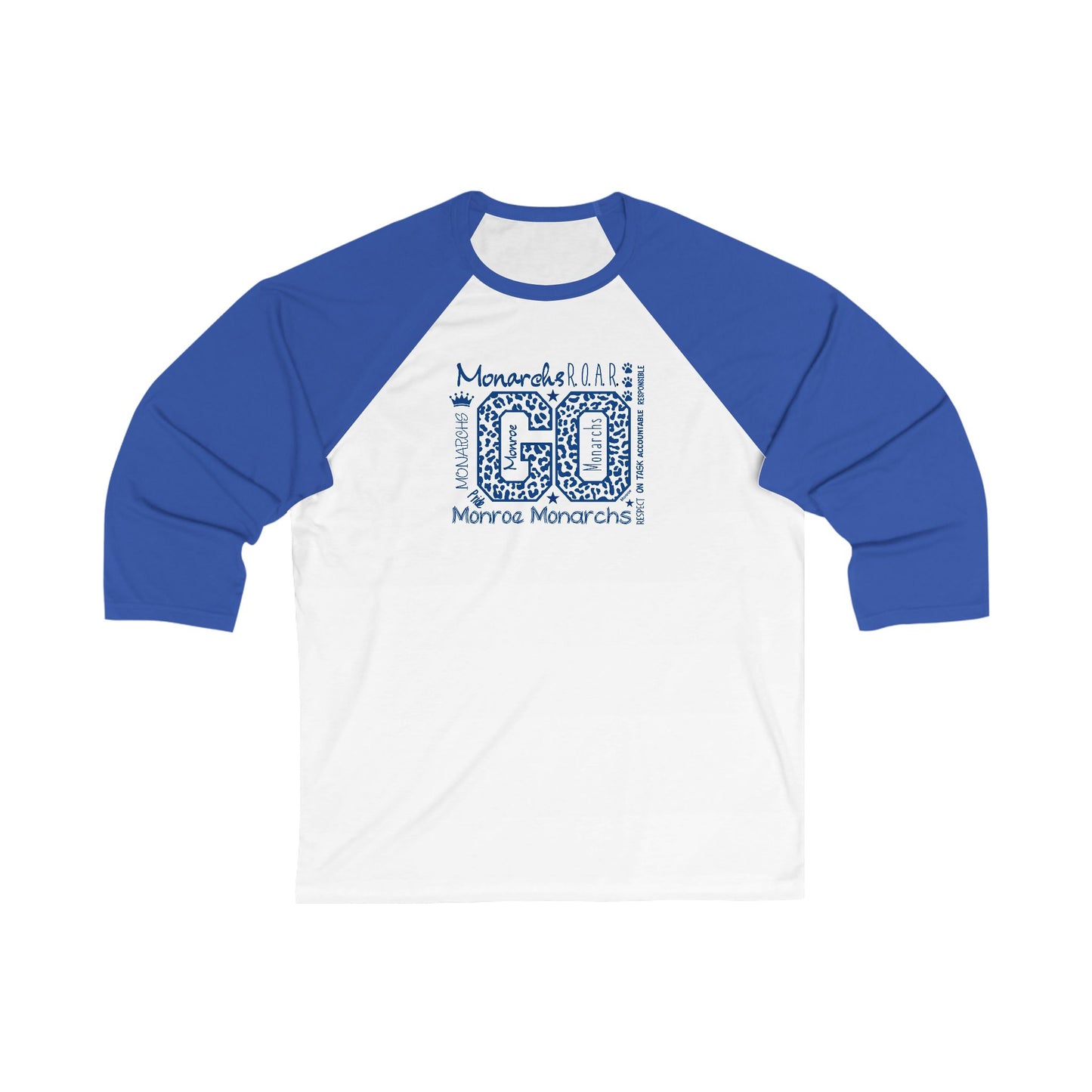 Monroe Monarchs Unisex 3/4 Sleeve Baseball Tee - Go Team Spirit Apparel