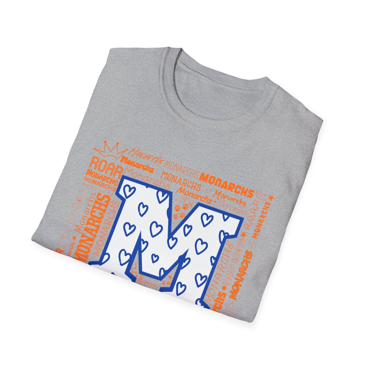 Blue Hearts M Monarch Unisex Softstyle T-Shirt - Monarchs ROAR Graphic Tee