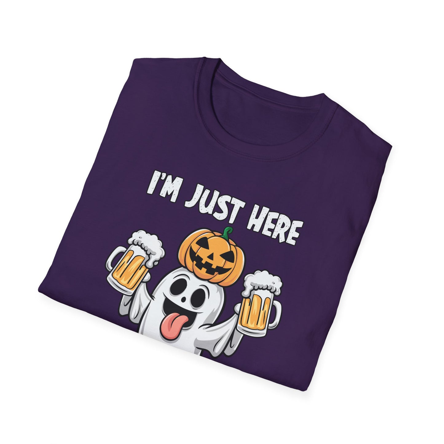 Funny Halloween Ghost T-Shirt - "I'm Just Here for the Boos!" - Unisex Softstyle