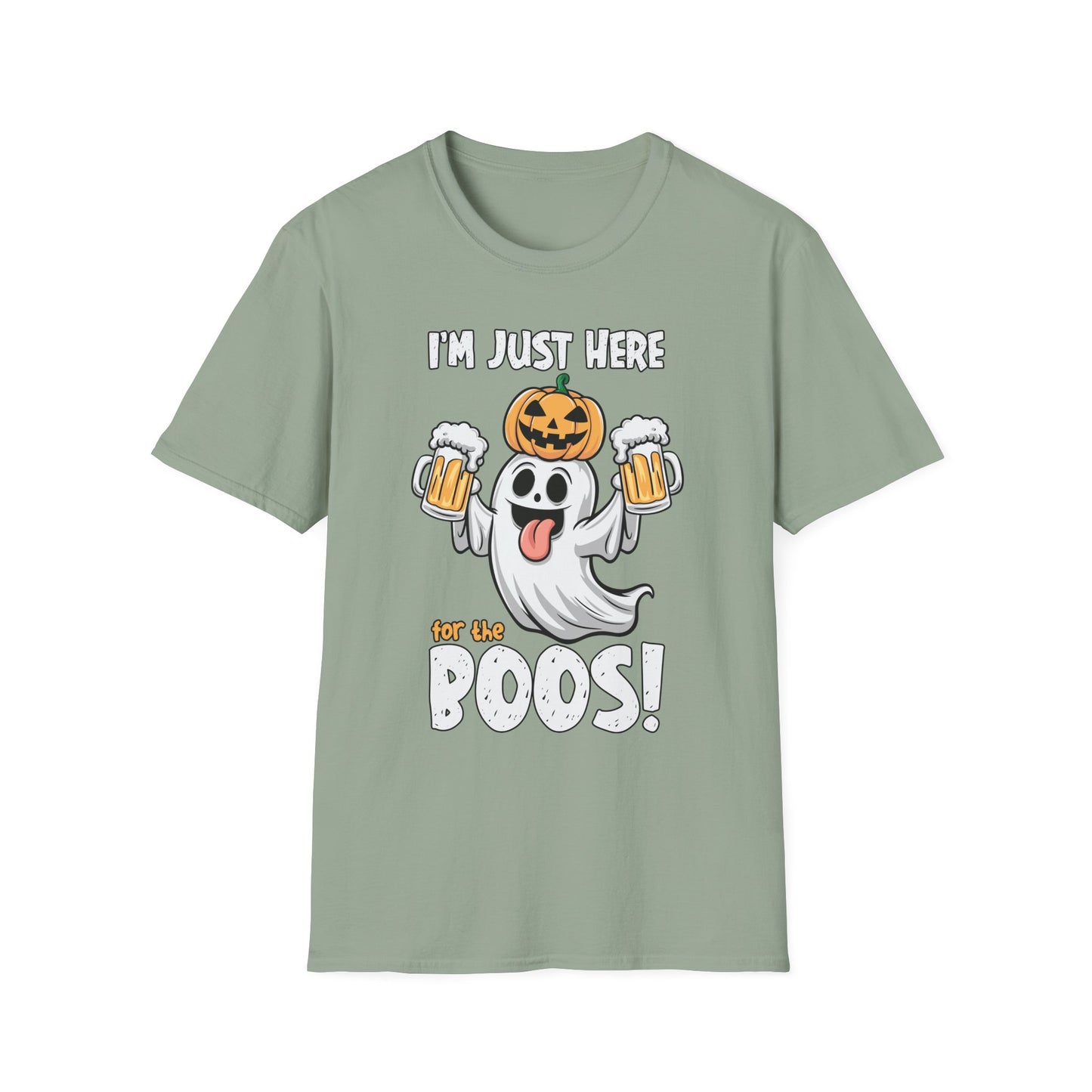 Funny Halloween Ghost T-Shirt - "I'm Just Here for the Boos!" - Unisex Softstyle