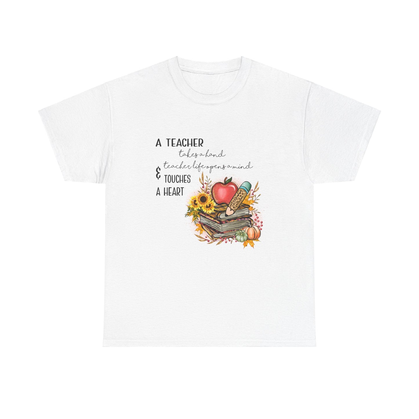 A Teacher Touches a Heart Fall Unisex Heavy Cotton Tee