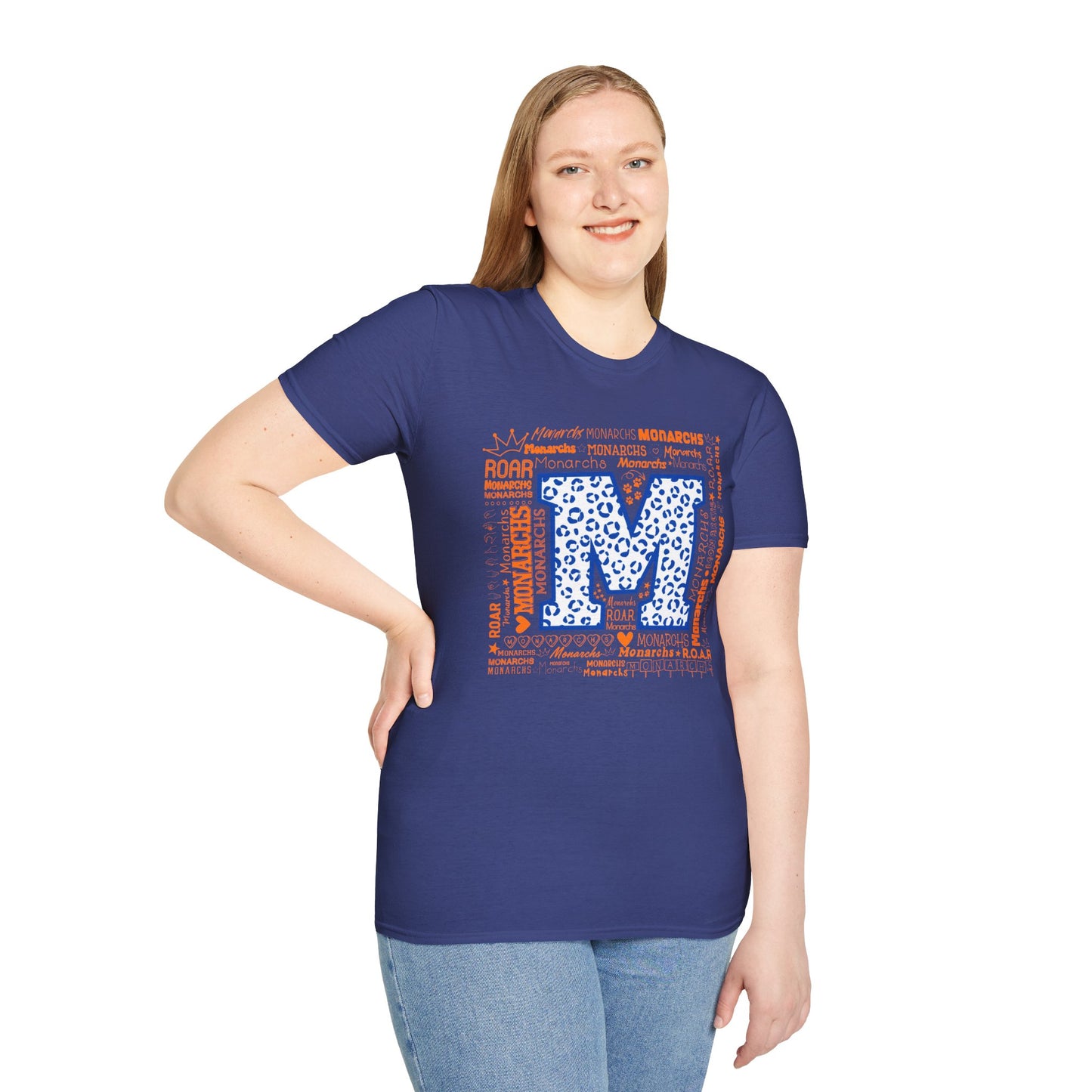 Blue Leopard M Monarchs Roar Unisex Softstyle T-Shirt - Fun Leopard Print Design