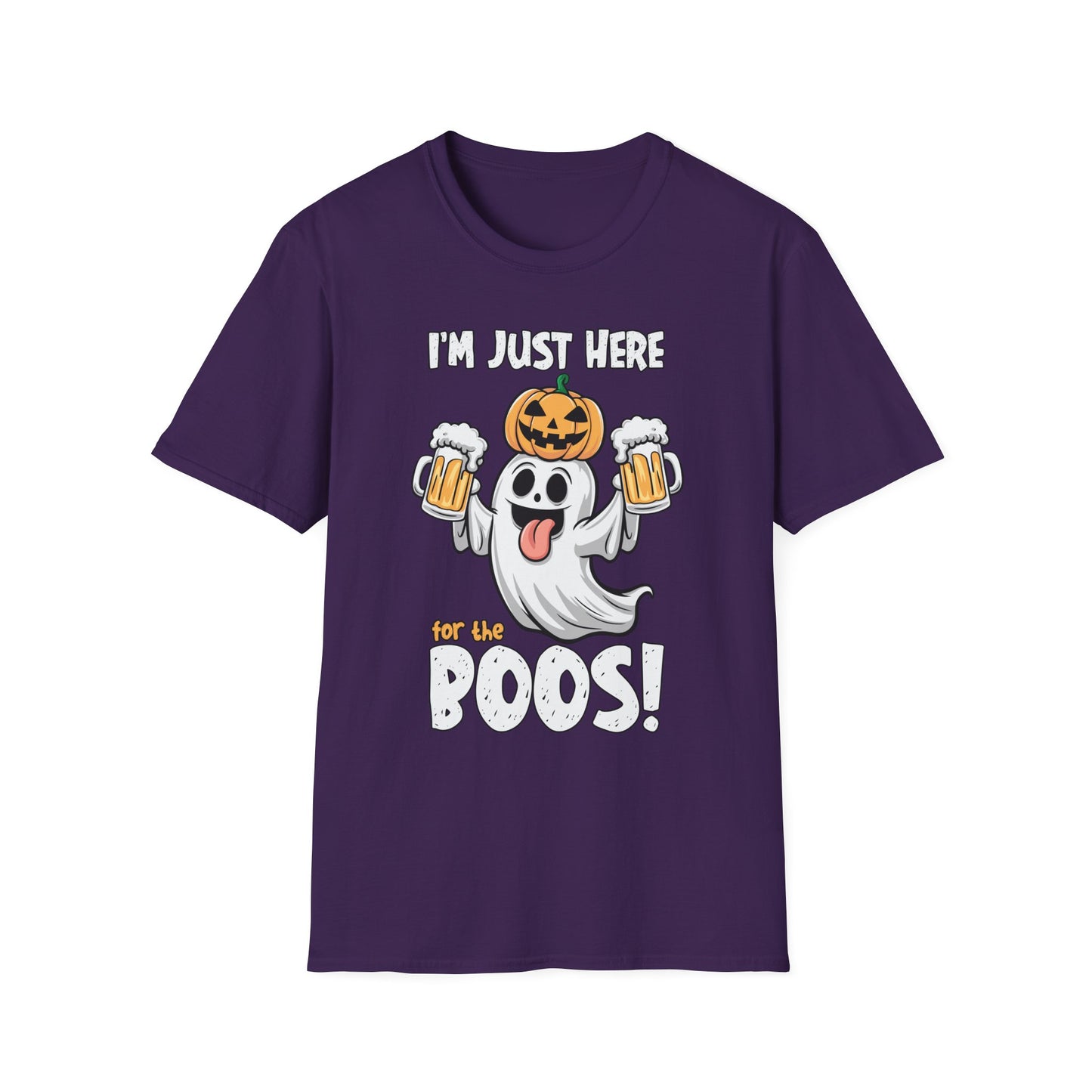 Funny Halloween Ghost T-Shirt - "I'm Just Here for the Boos!" - Unisex Softstyle