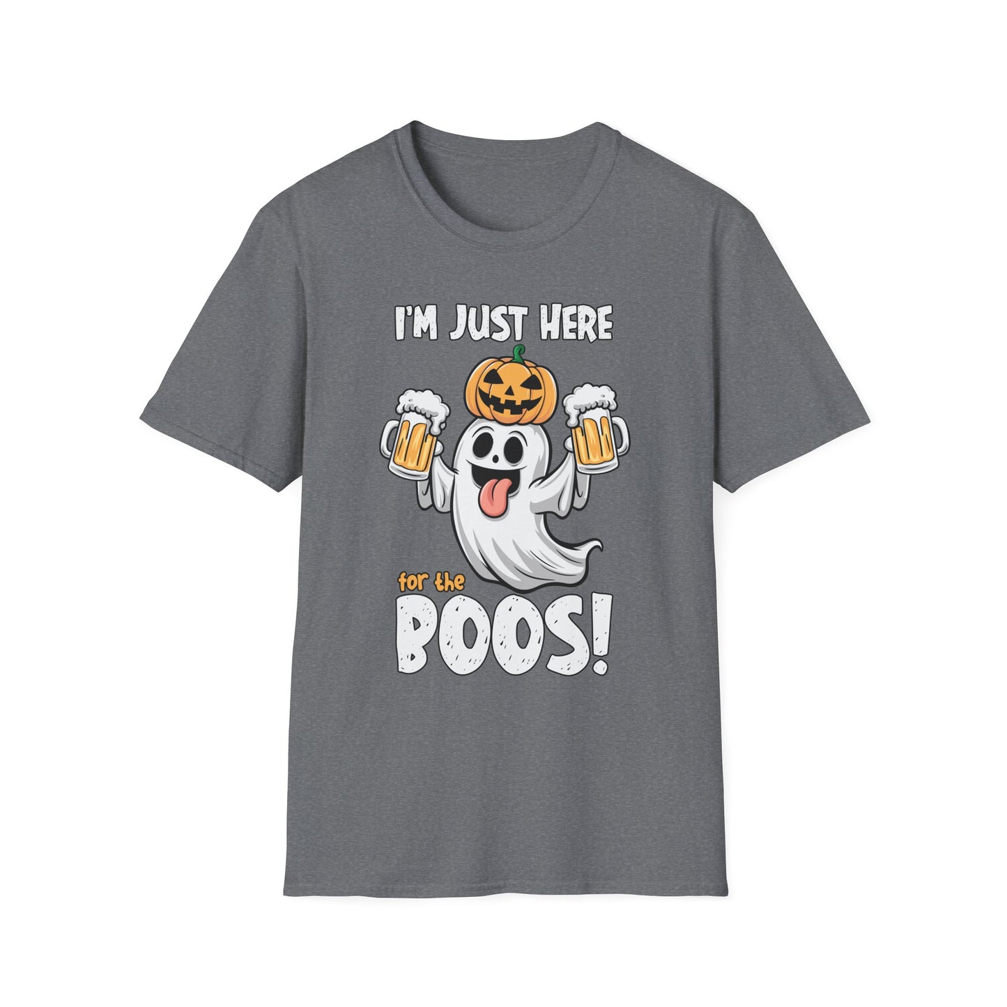Funny Halloween Ghost T-Shirt - "I'm Just Here for the Boos!" - Unisex Softstyle