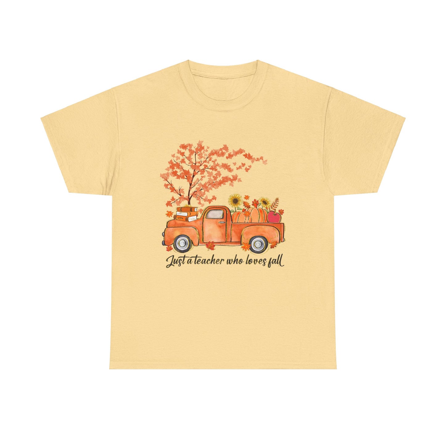 "Just a Teacher Who Loves Fall" Fall Teacher Unisex Heavy Cotton Tee - Perfect for Autumn Celebrations