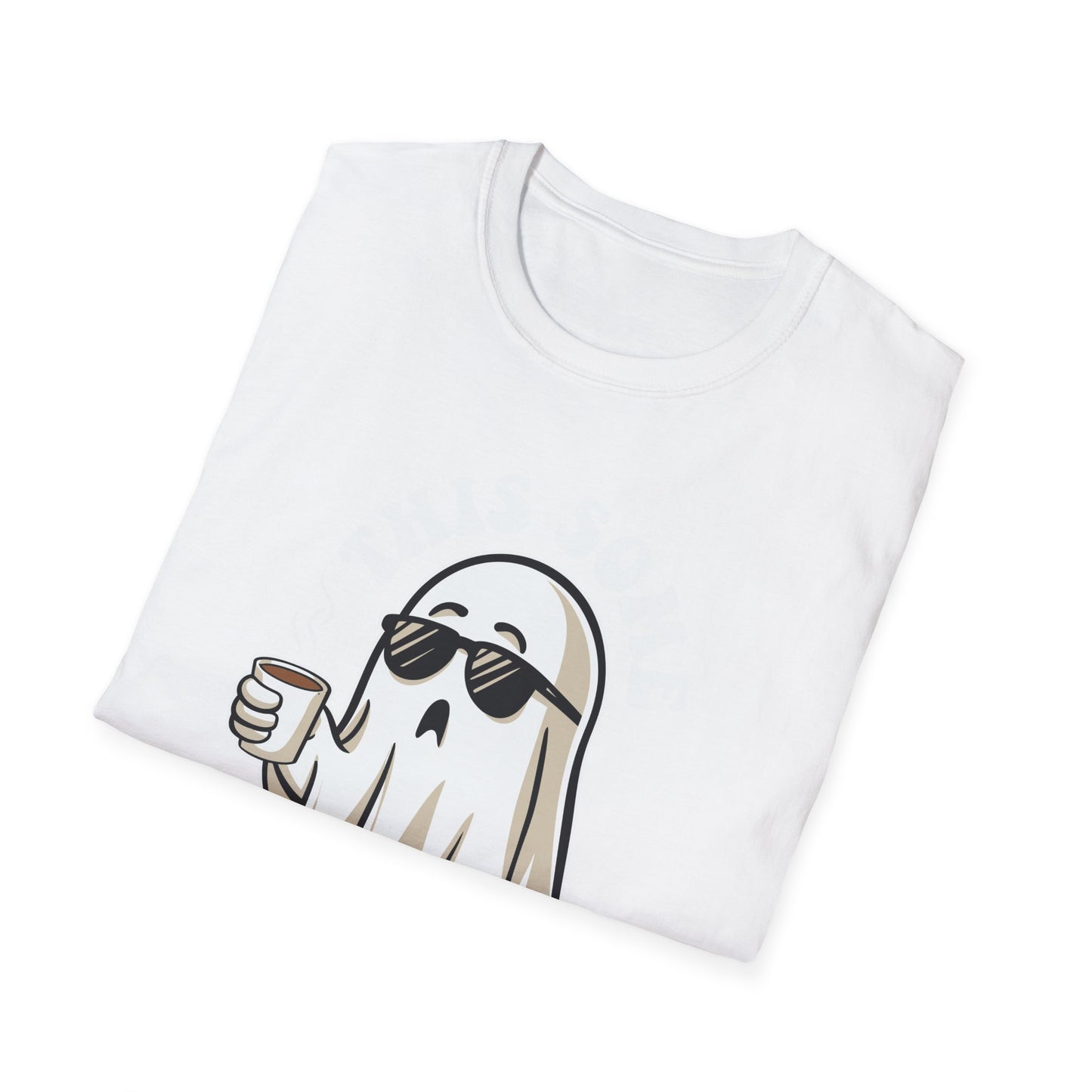 Cool Ghost Sipping Coffee Halloween "Boo Sheet" Unisex Softstyle T-Shirt