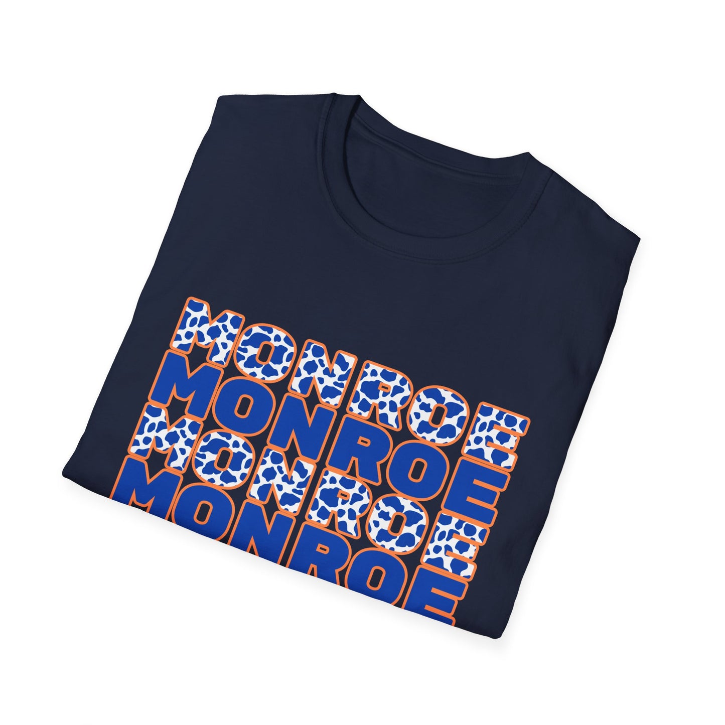Monroe Graphic Blue Cow Print Unisex Softstyle T-Shirt - Casual Everyday Wear