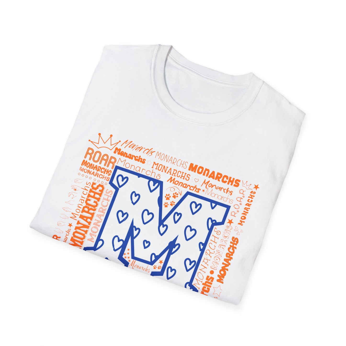 Blue Hearts M Monarch Unisex Softstyle T-Shirt - Monarchs ROAR Graphic Tee