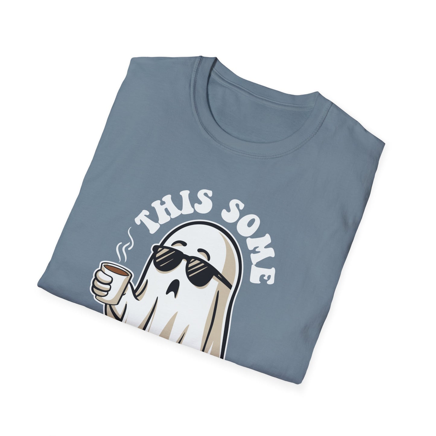 Cool Ghost Sipping Coffee Halloween "Boo Sheet" Unisex Softstyle T-Shirt