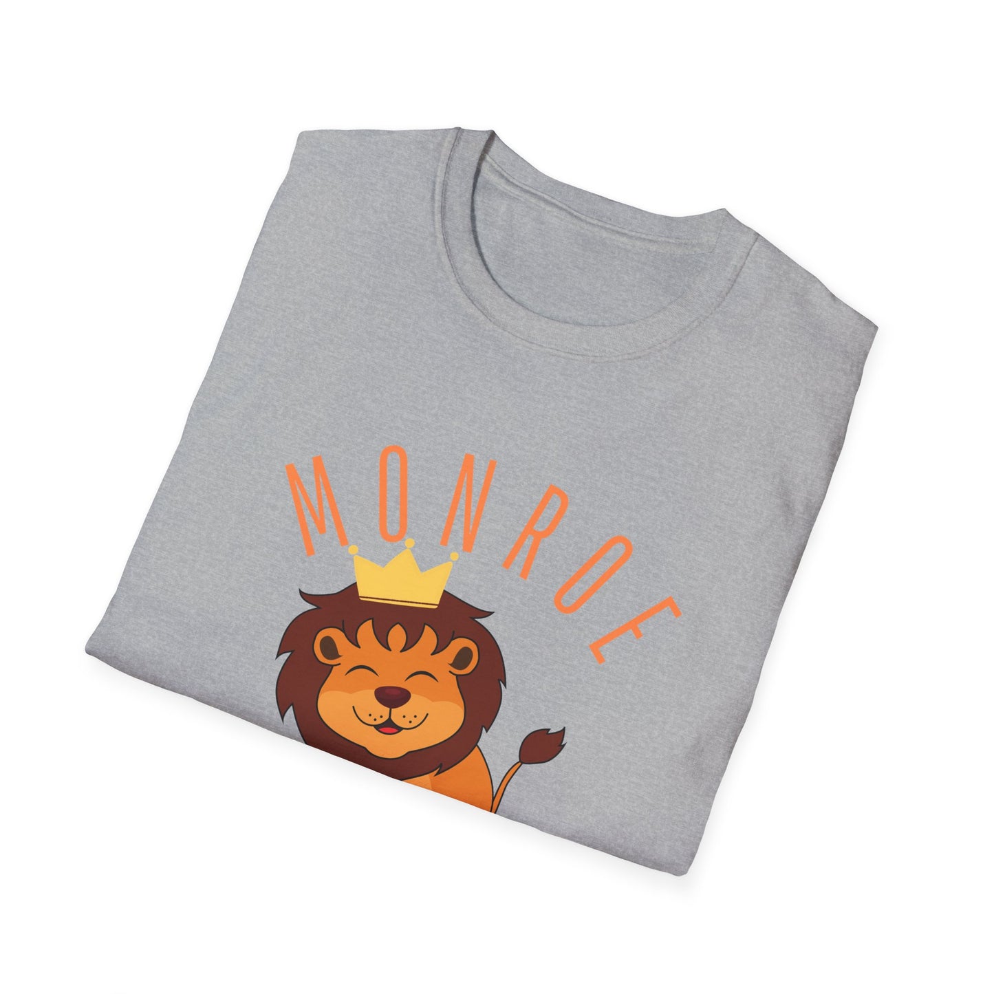 Monroe Monarchs (Orange Lettering) with Cute Grinning Lion Adult Unisex Softstyle T-Shirt
