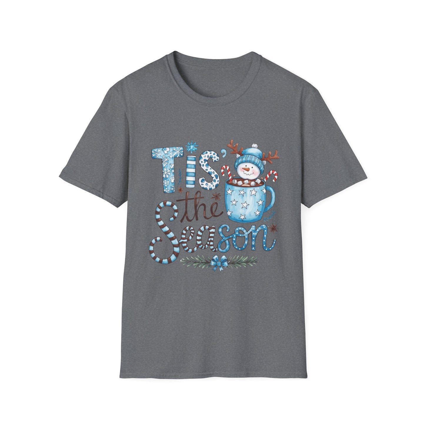 'Tis the Season Unisex Softstyle T-Shirt - Festive Holiday Tee with Snowman Design