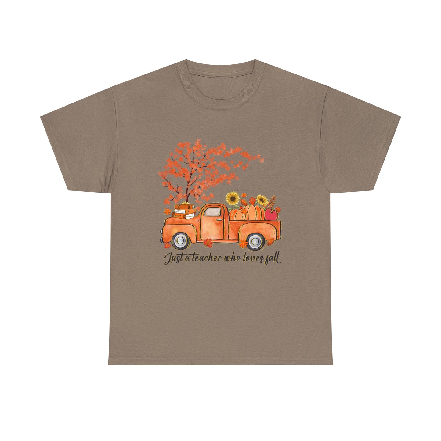 "Just a Teacher Who Loves Fall" Fall Teacher Unisex Heavy Cotton Tee - Perfect for Autumn Celebrations