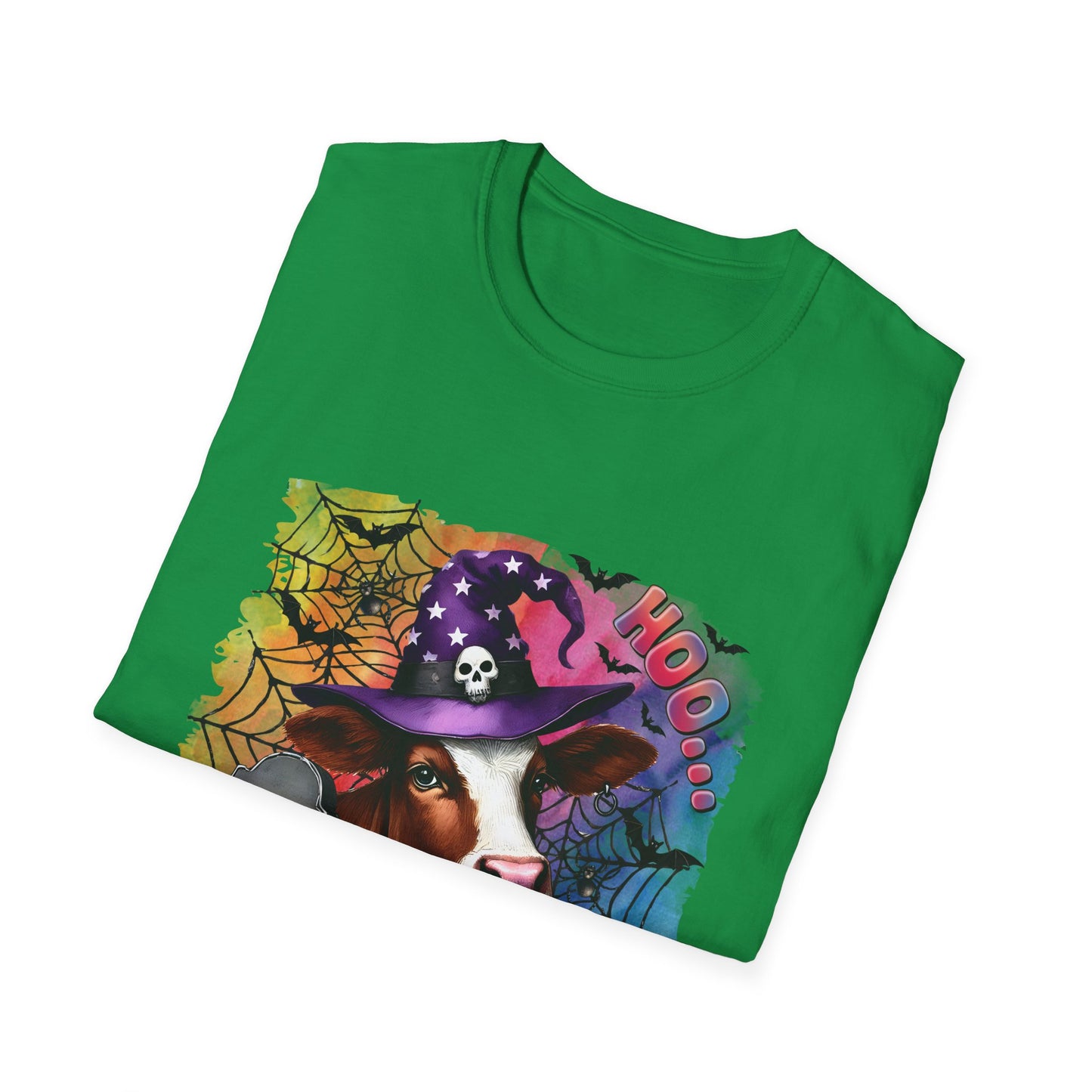 Fun Halloween Cow T-Shirt – "I Moo I Mean  Boo!" Unisex Softstyle Tee for Pet Lovers