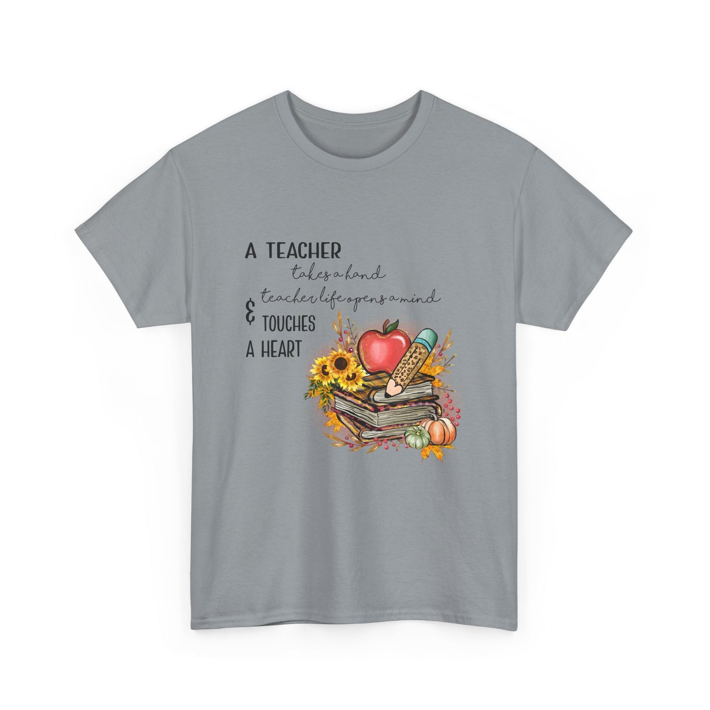 A Teacher Touches a Heart Fall Unisex Heavy Cotton Tee