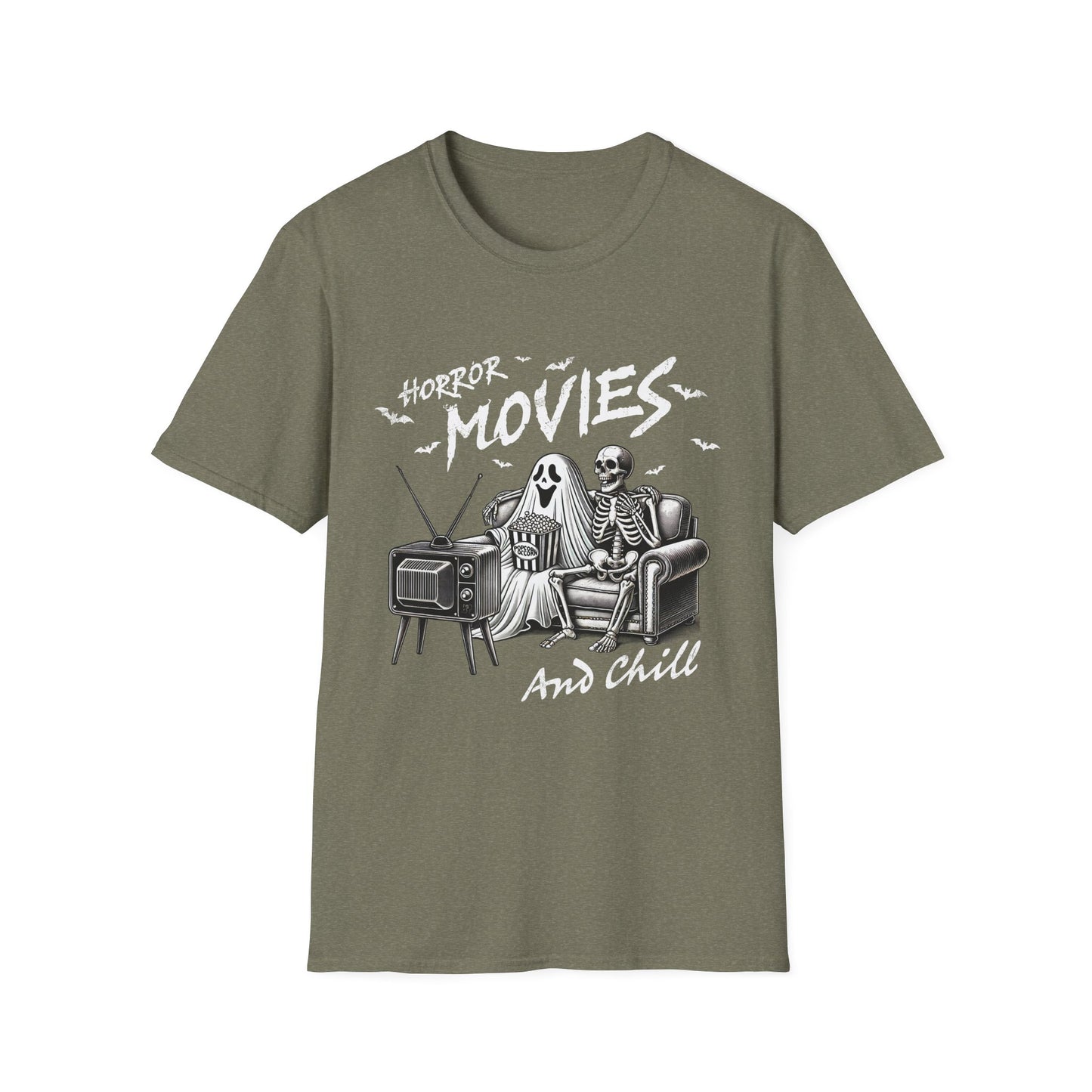 Horror Movies and Chill Unisex Softstyle T-Shirt -Movie Lover or Great Halloween Shirt