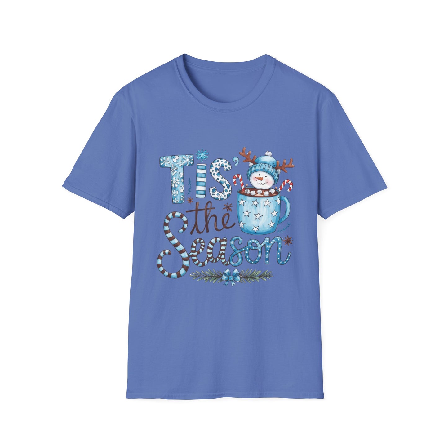 'Tis the Season Unisex Softstyle T-Shirt - Festive Holiday Tee with Snowman Design