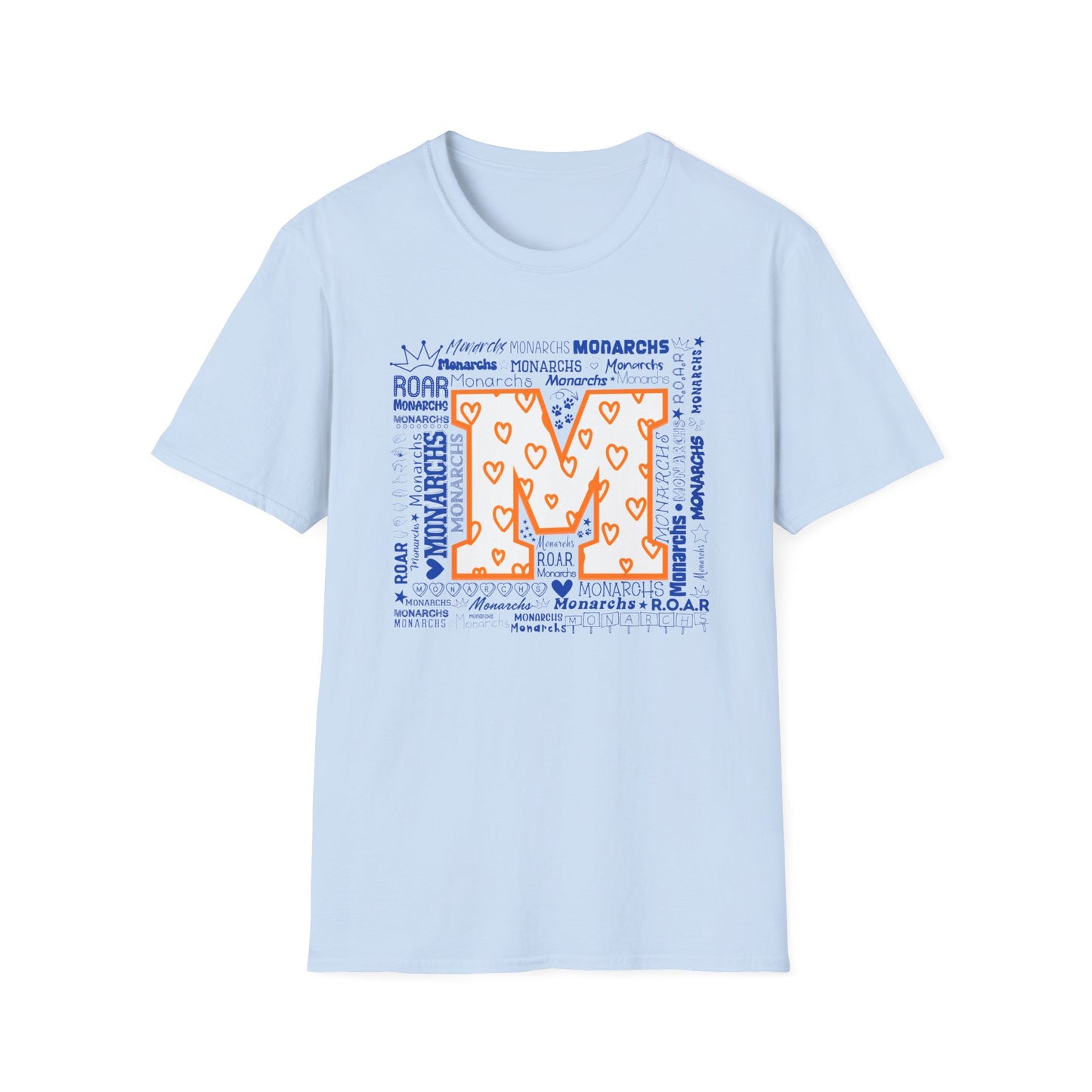 Orange Hearts M Monarch Unisex Softstyle T-Shirt - Perfect for School Spirit and Celebrations