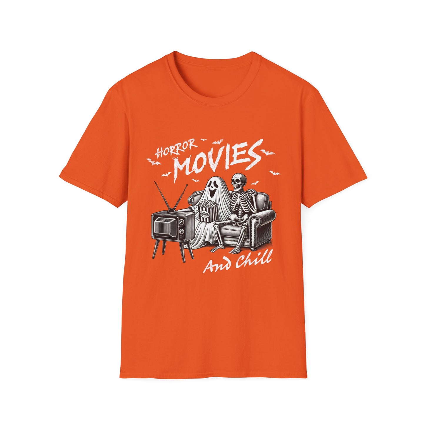 Horror Movies and Chill Unisex Softstyle T-Shirt -Movie Lover or Great Halloween Shirt