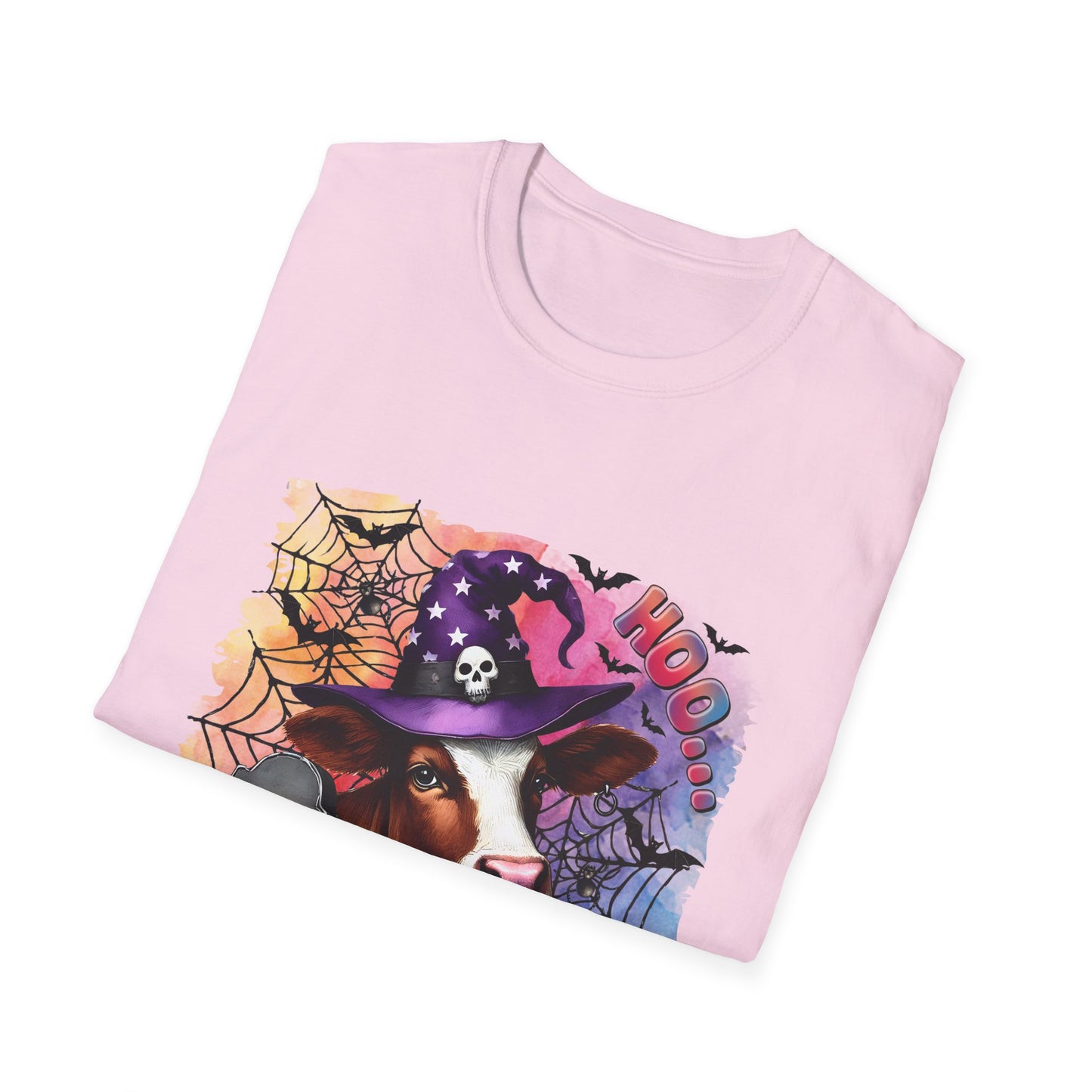 Fun Halloween Cow T-Shirt – "I Moo I Mean  Boo!" Unisex Softstyle Tee for Pet Lovers