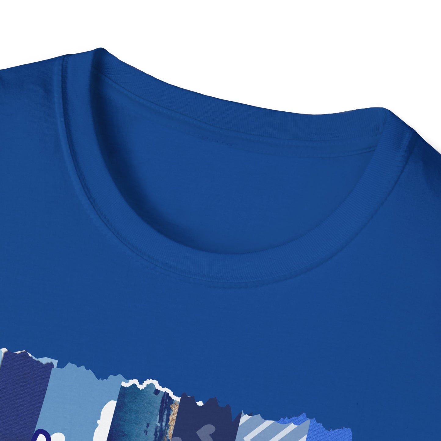 Monroe Blue Patchwork Unisex Softstyle T-Shirt - Perfect for Casual Wear & Gift Giving