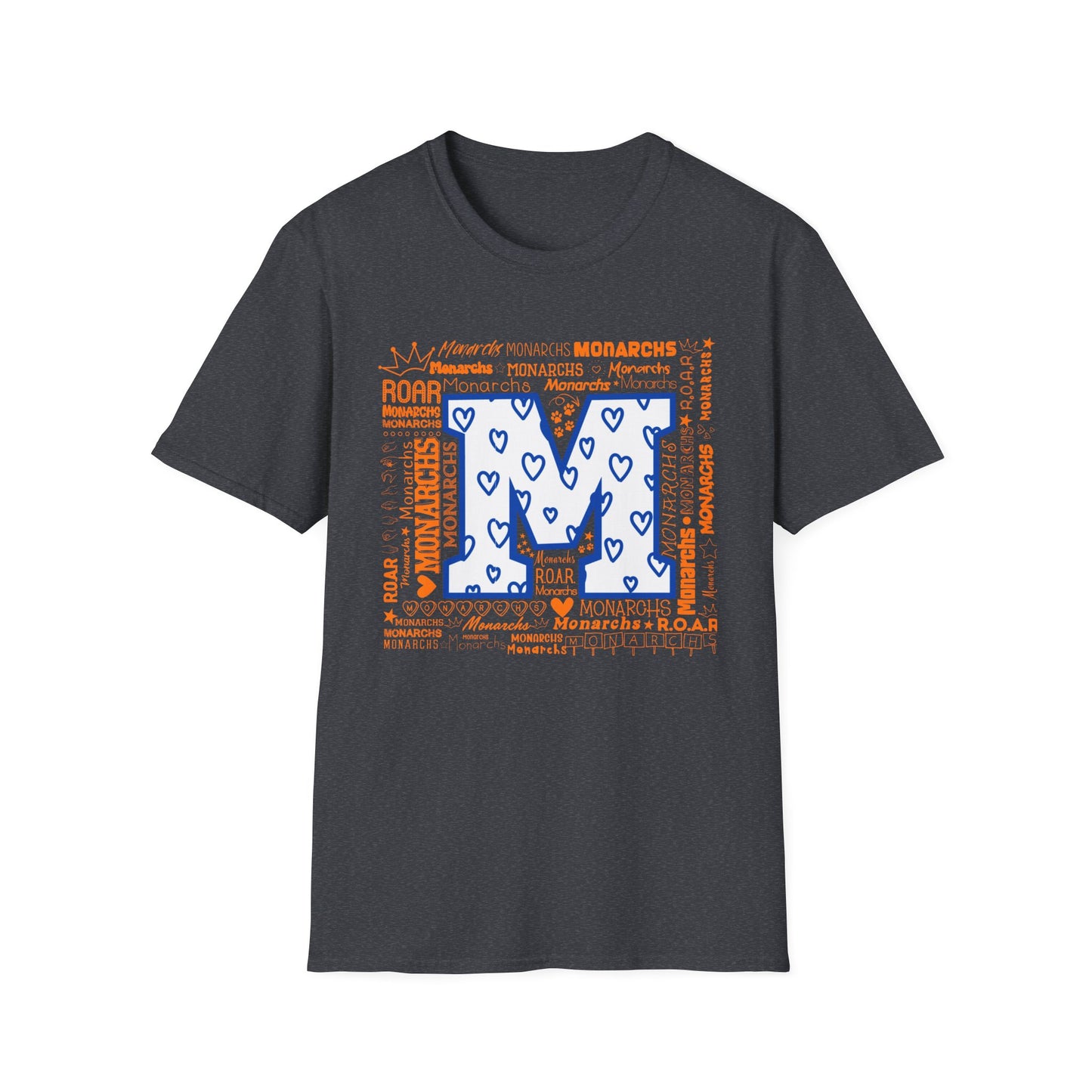 Blue Hearts M Monarch Unisex Softstyle T-Shirt - Monarchs ROAR Graphic Tee