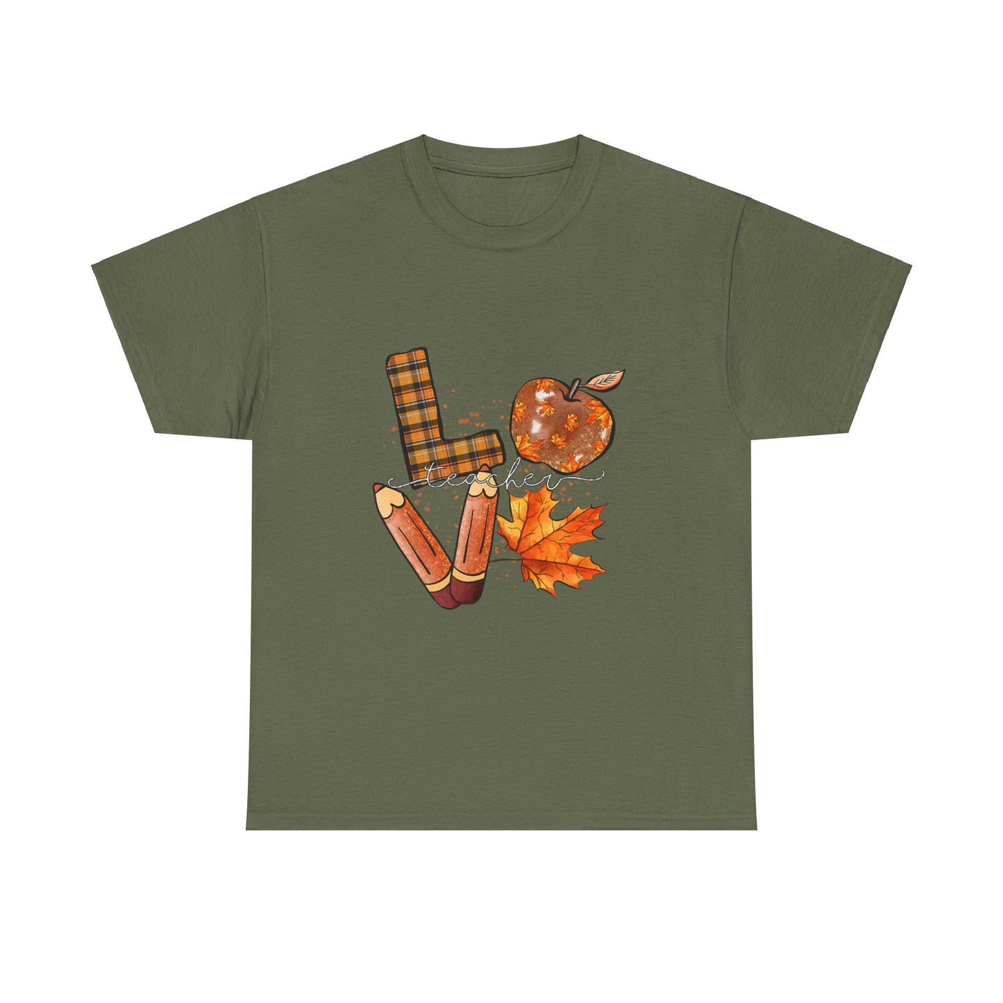 Fall Love Teacher Unisex Heavy Cotton Tee with Autumn Design