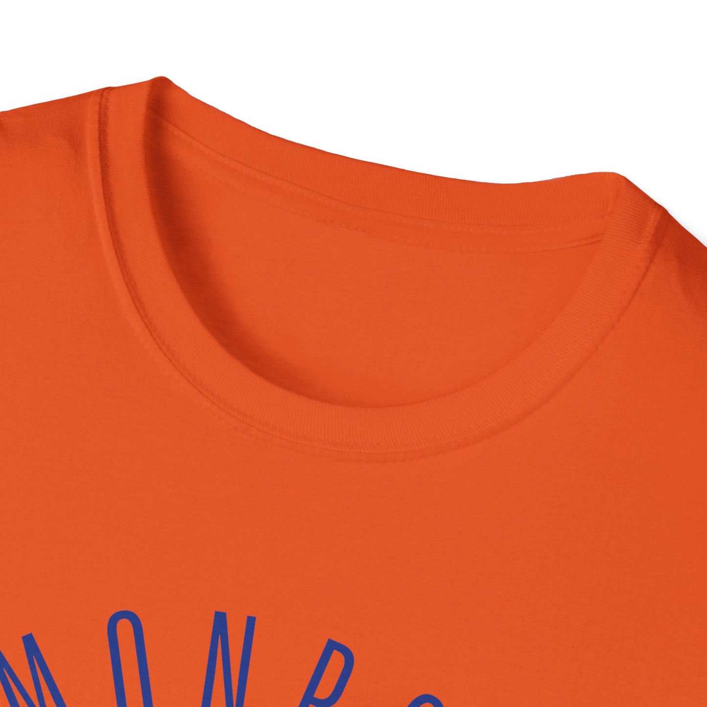 Monroe Monarchs in Blue Lettering with Cute Grinning Lion Adult T-Shirt - Fun & Stylish School Spirit Wear