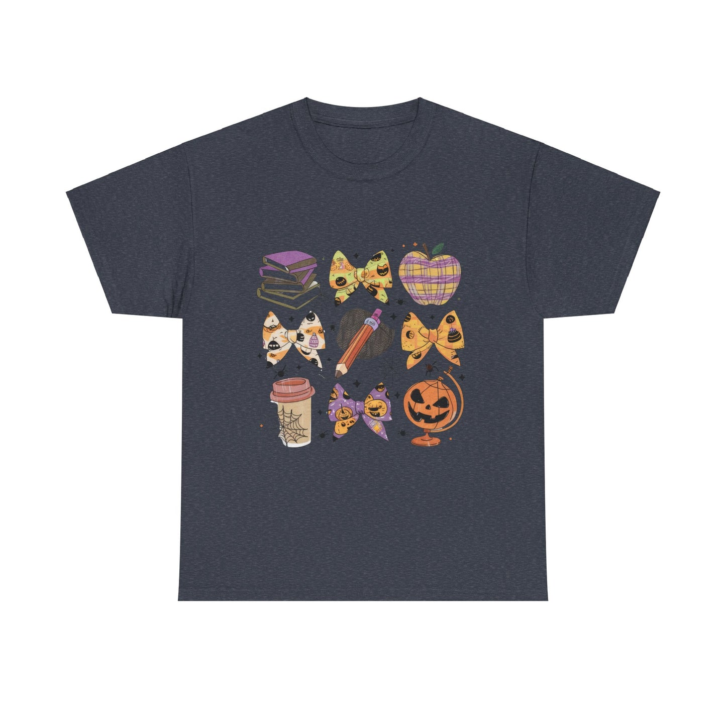 Cute Cat & Pumpkin Halloween School Teacher Unisex Heavy Cotton Tee