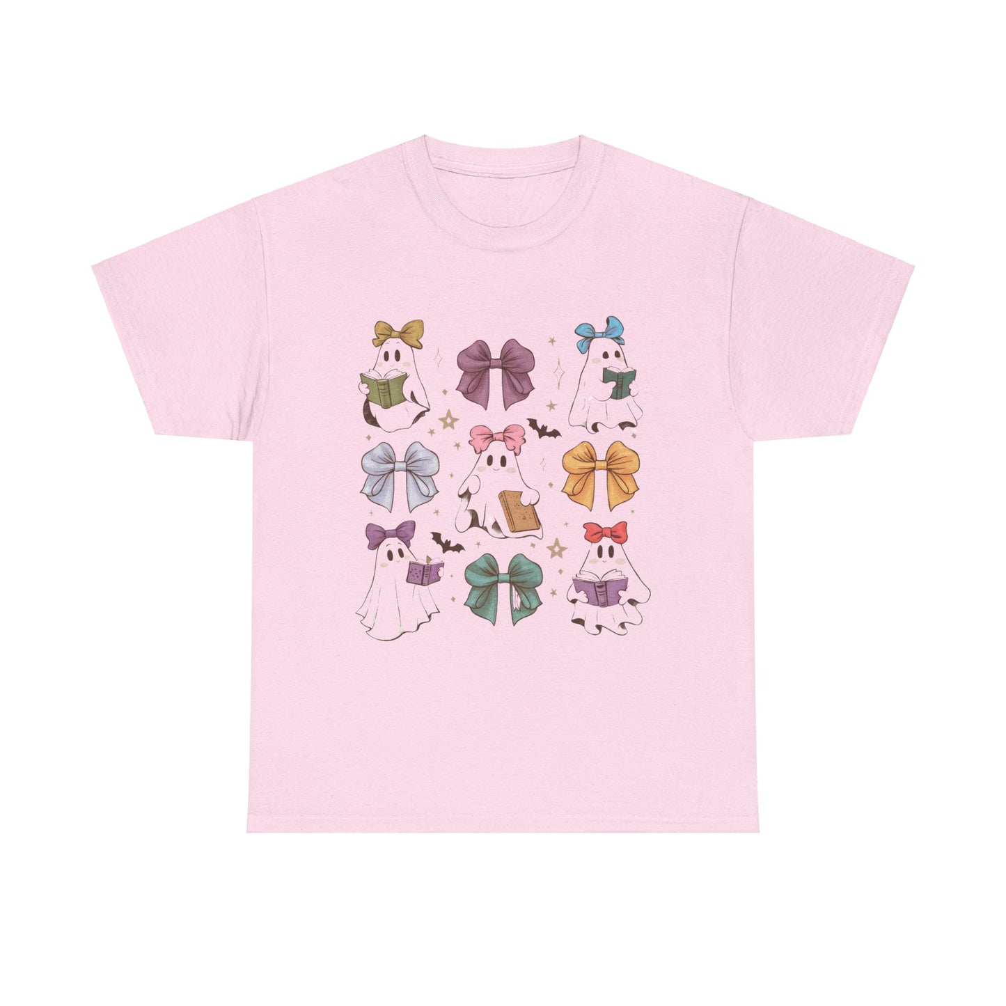 Cute Ghosts & Bows Unisex Heavy Cotton Tee for School Teachers on Halloween