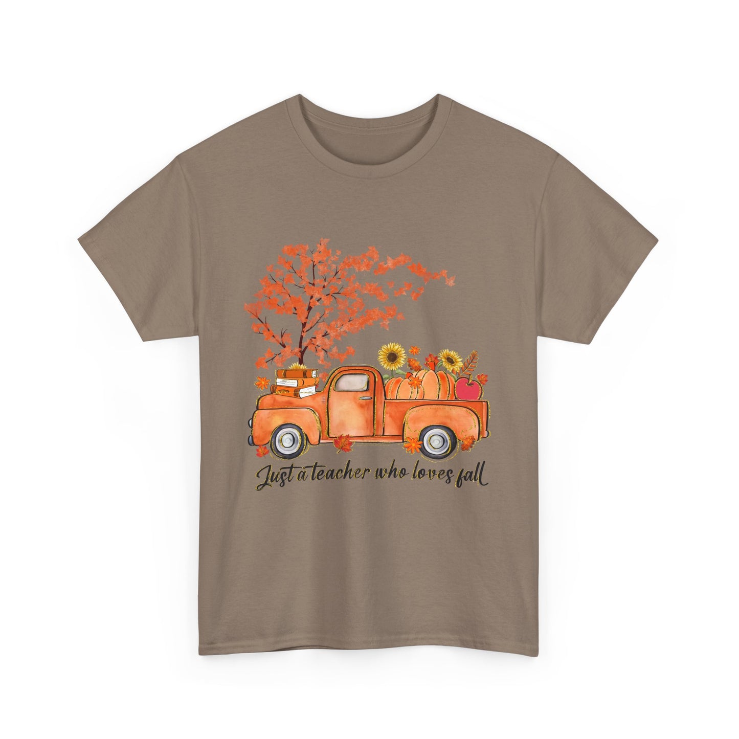 "Just a Teacher Who Loves Fall" Fall Teacher Unisex Heavy Cotton Tee - Perfect for Autumn Celebrations