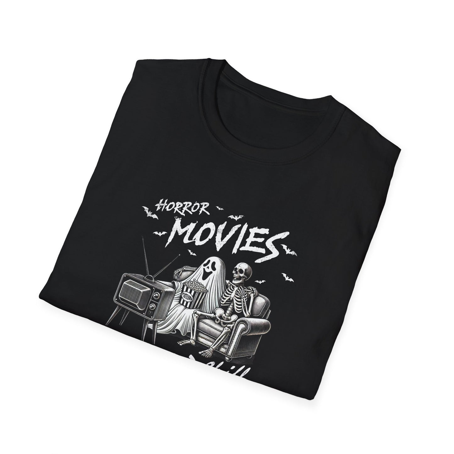 Horror Movies and Chill Unisex Softstyle T-Shirt -Movie Lover or Great Halloween Shirt