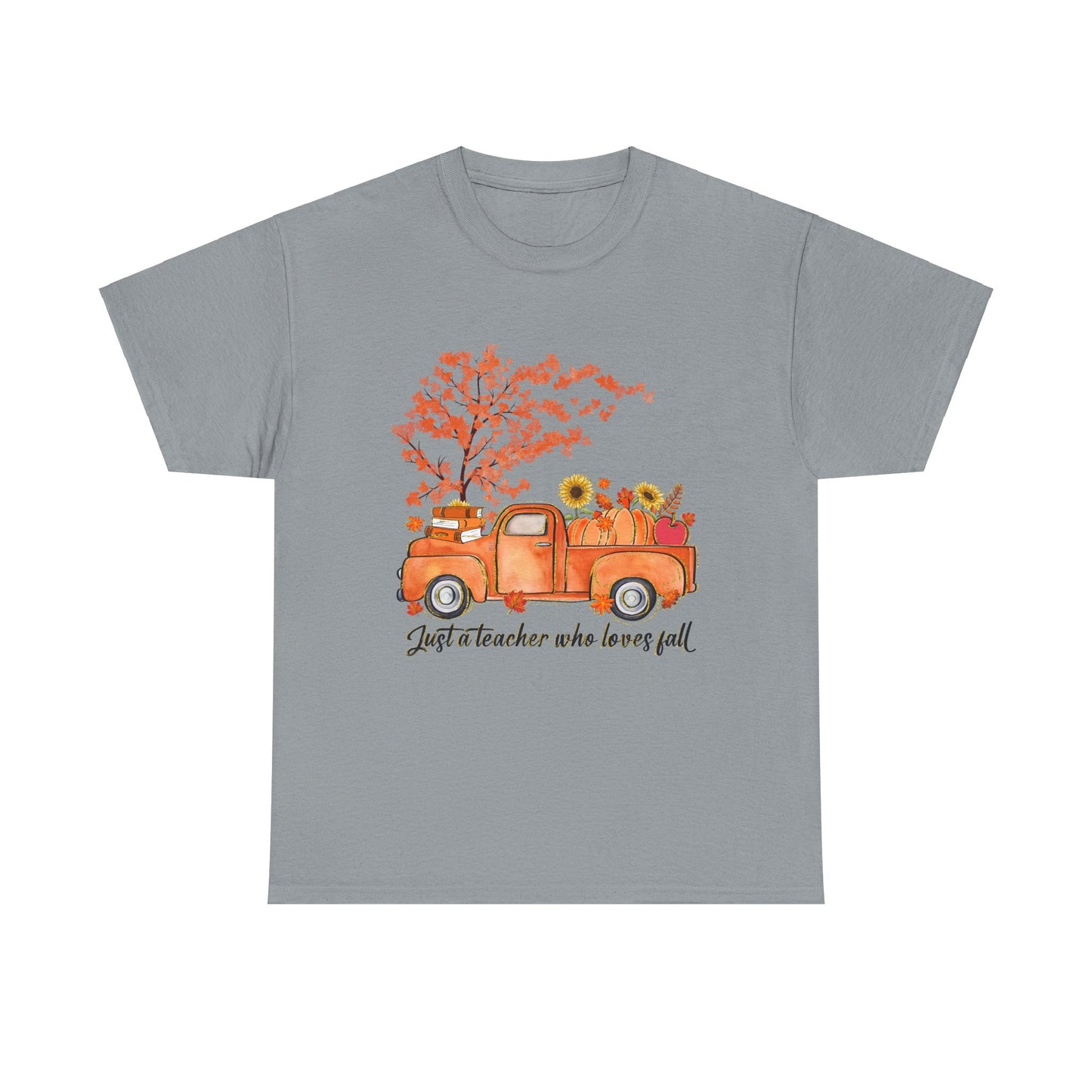 "Just a Teacher Who Loves Fall" Fall Teacher Unisex Heavy Cotton Tee - Perfect for Autumn Celebrations