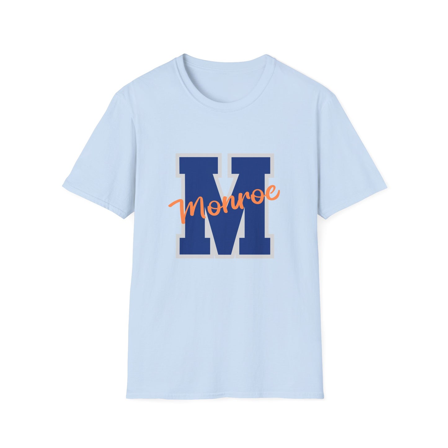 Monroe M Blue Orange Monroe Unisex Softstyle T-Shirt - Casual Comfort & Custom Style