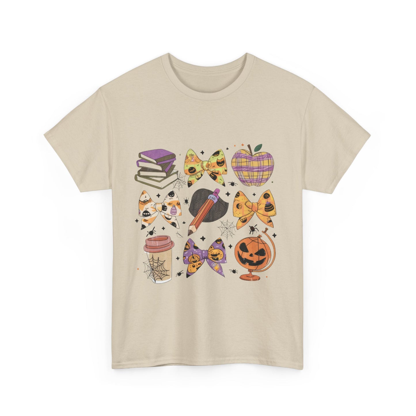 Cute Cat & Pumpkin Halloween School Teacher Unisex Heavy Cotton Tee