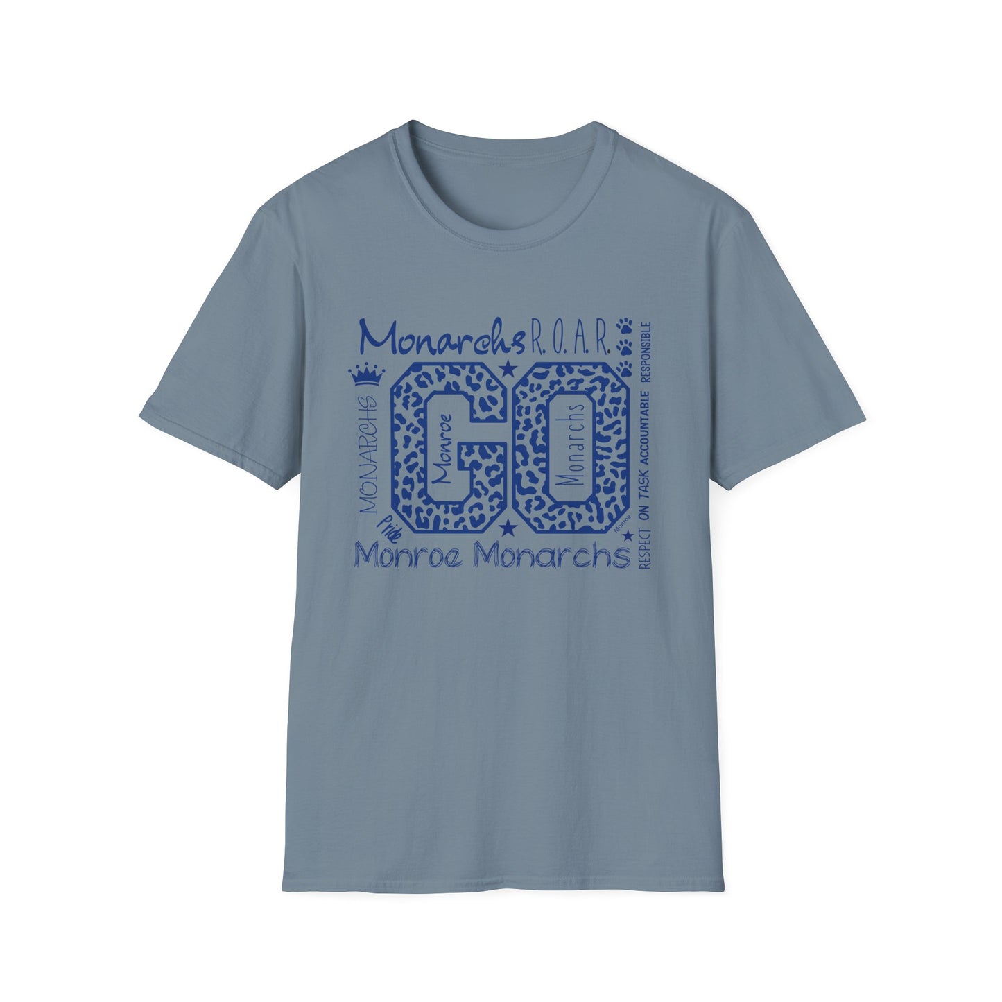 GO Monarchs Blue Leopard Print Unisex T-Shirt - School Spirit & Team Pride