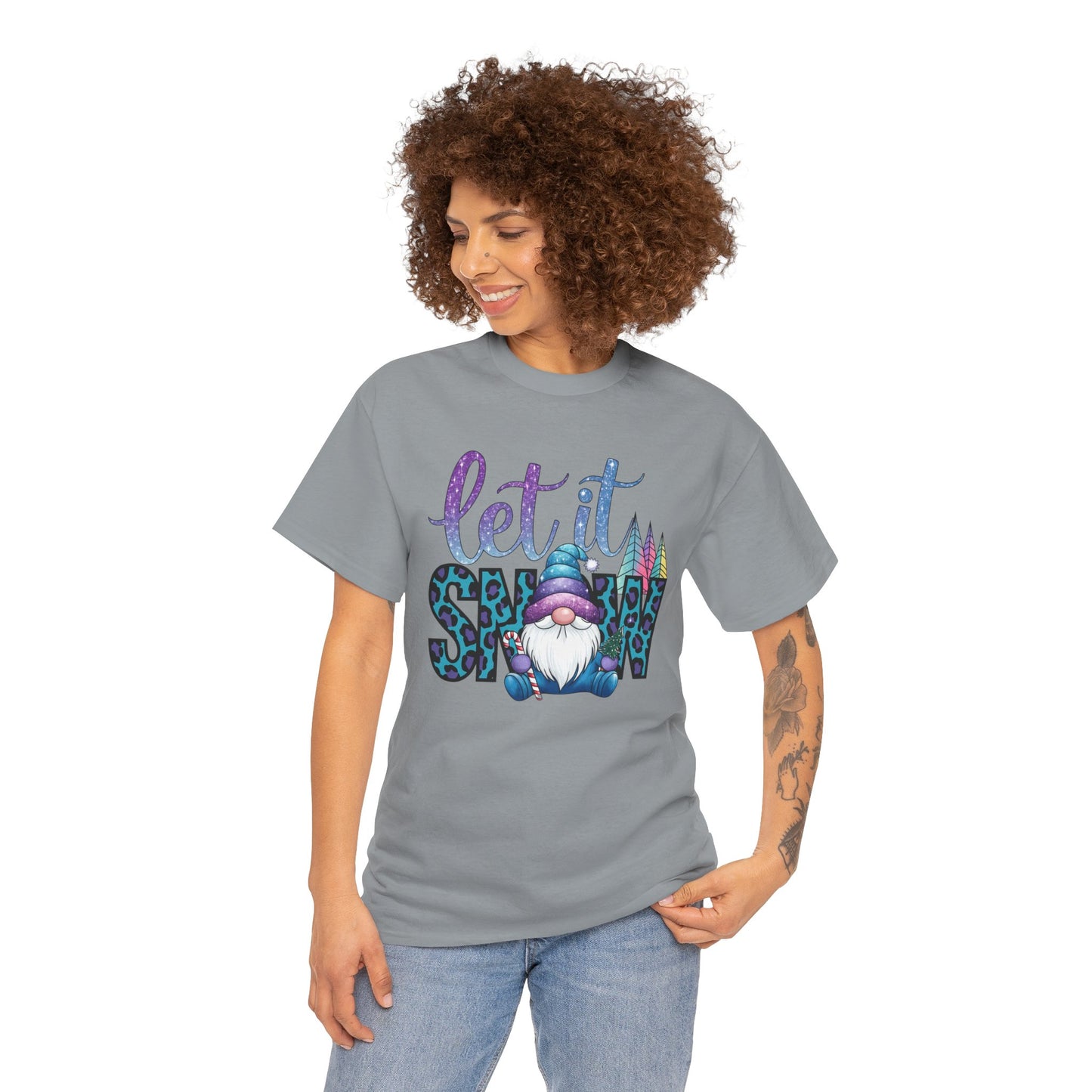 Let It Snow Unisex Heavy Cotton Tee - Fun Winter Holiday Gnome Design