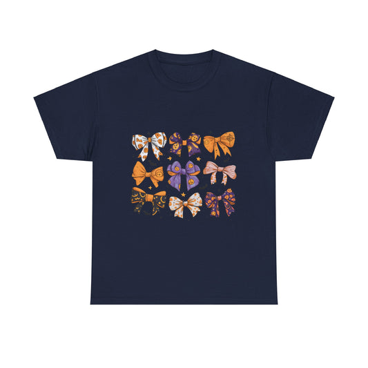Halloween Bow Pattern School Teacher Unisex Heavy Cotton Tee
