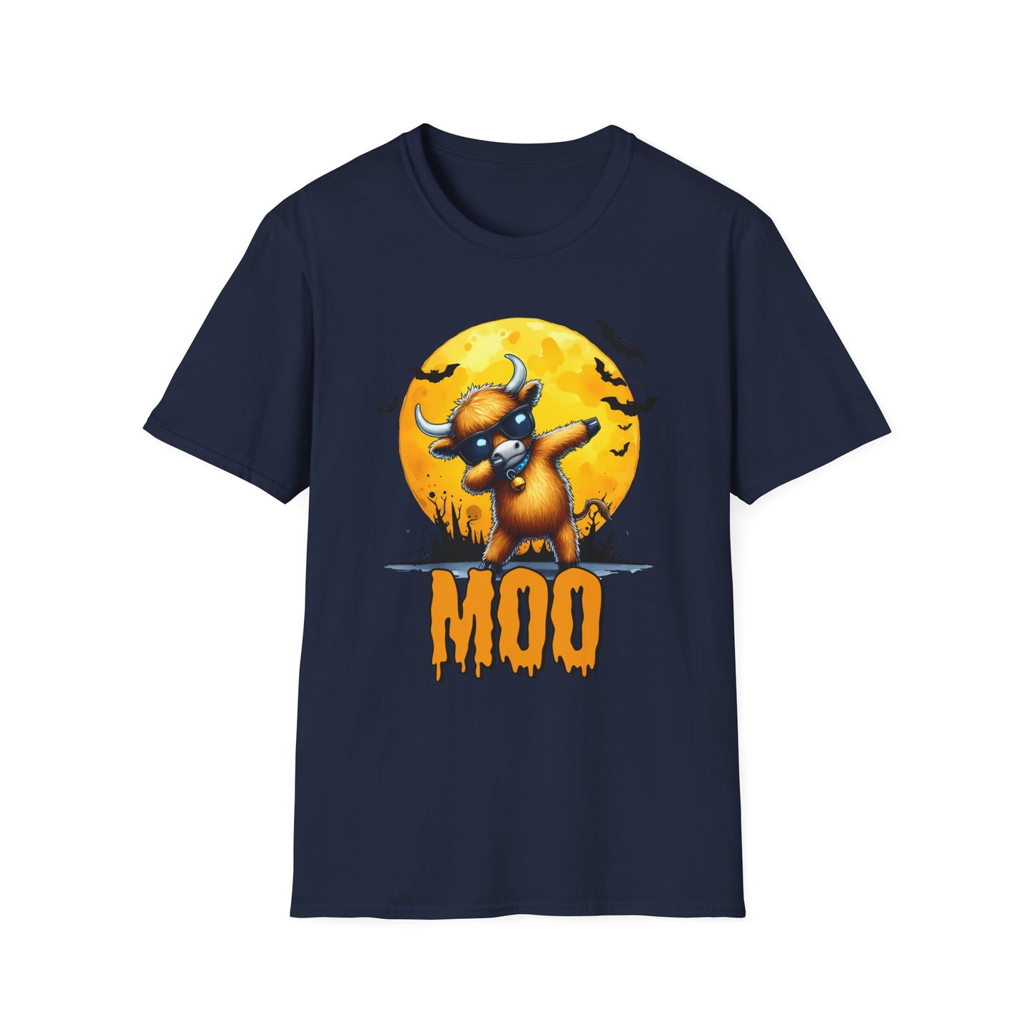 Dabbing Funny Halloween Cow T-Shirt - Unisex Softstyle Tee for Spooky Season
