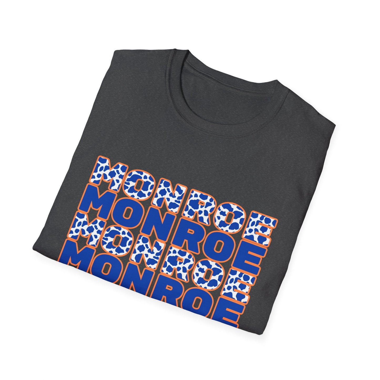 Monroe Graphic Blue Cow Print Unisex Softstyle T-Shirt - Casual Everyday Wear