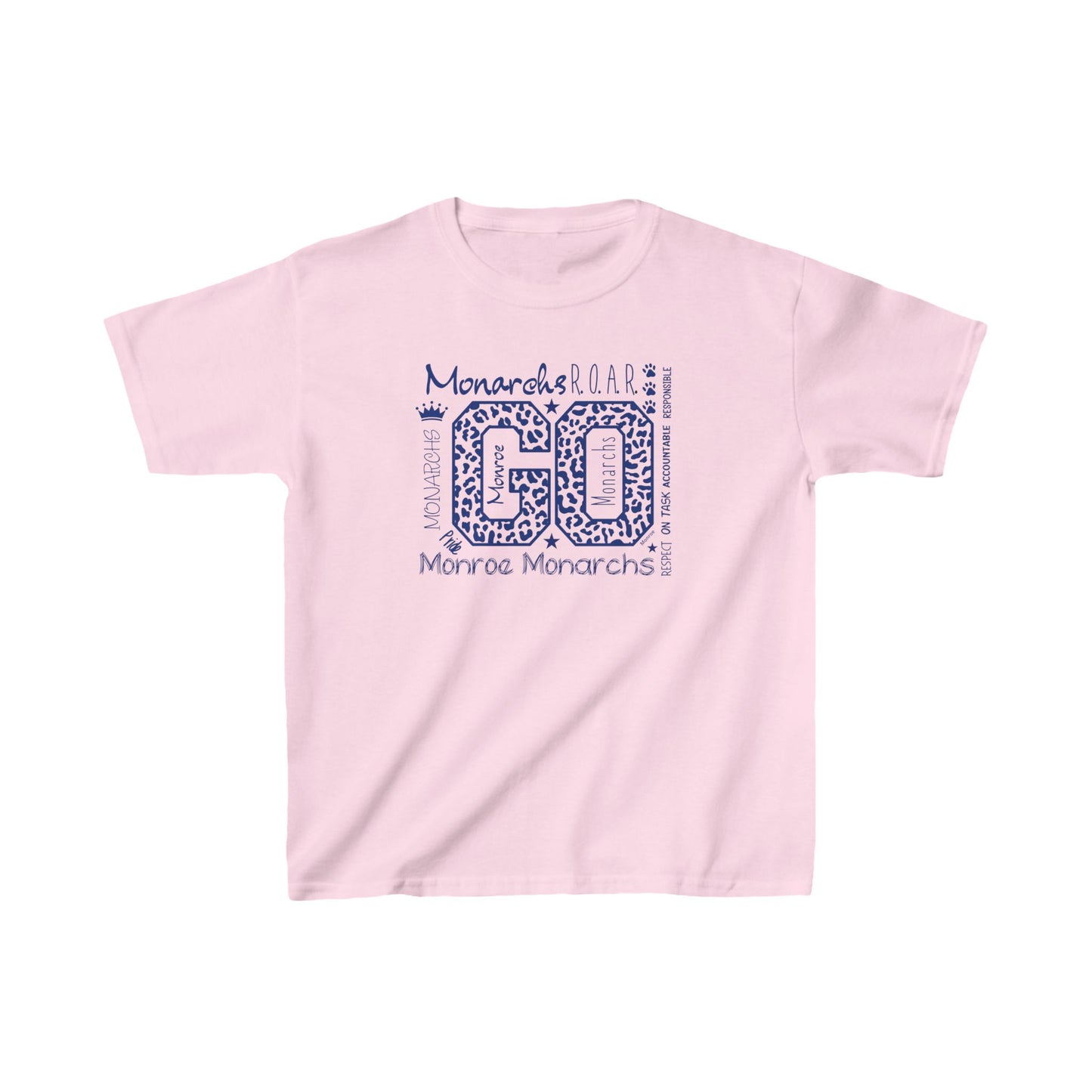 Kids GO Monarchs Blue Leopard Print Heavy Cotton Tee - Perfect for School Events and Spirit Days