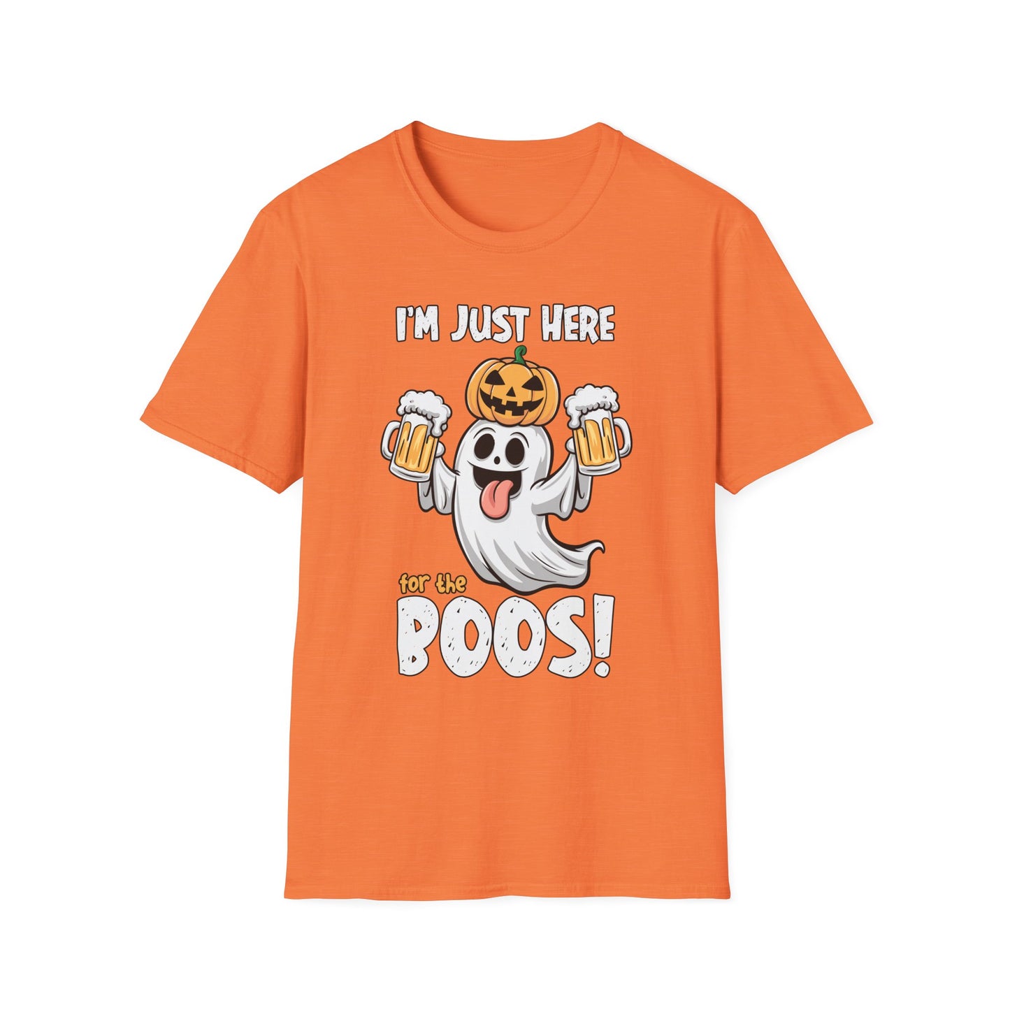 Funny Halloween Ghost T-Shirt - "I'm Just Here for the Boos!" - Unisex Softstyle