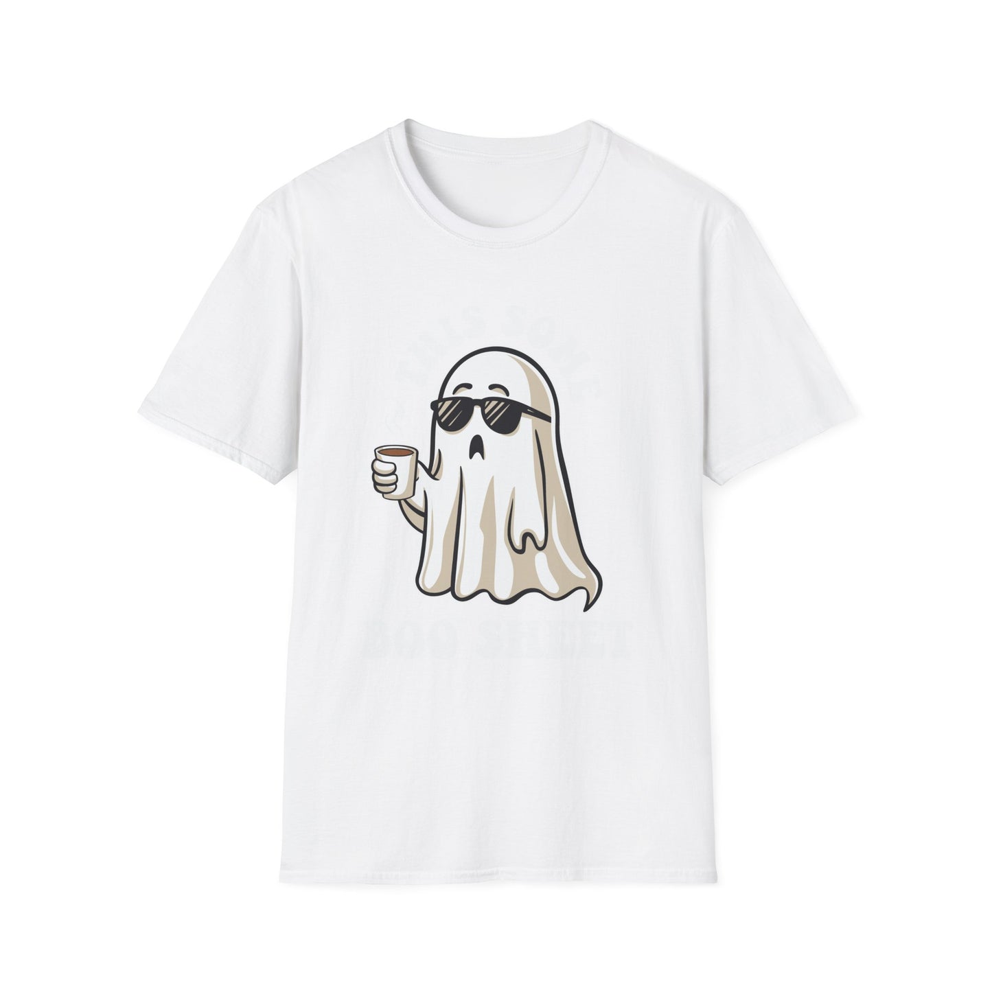 Cool Ghost Sipping Coffee Halloween "Boo Sheet" Unisex Softstyle T-Shirt