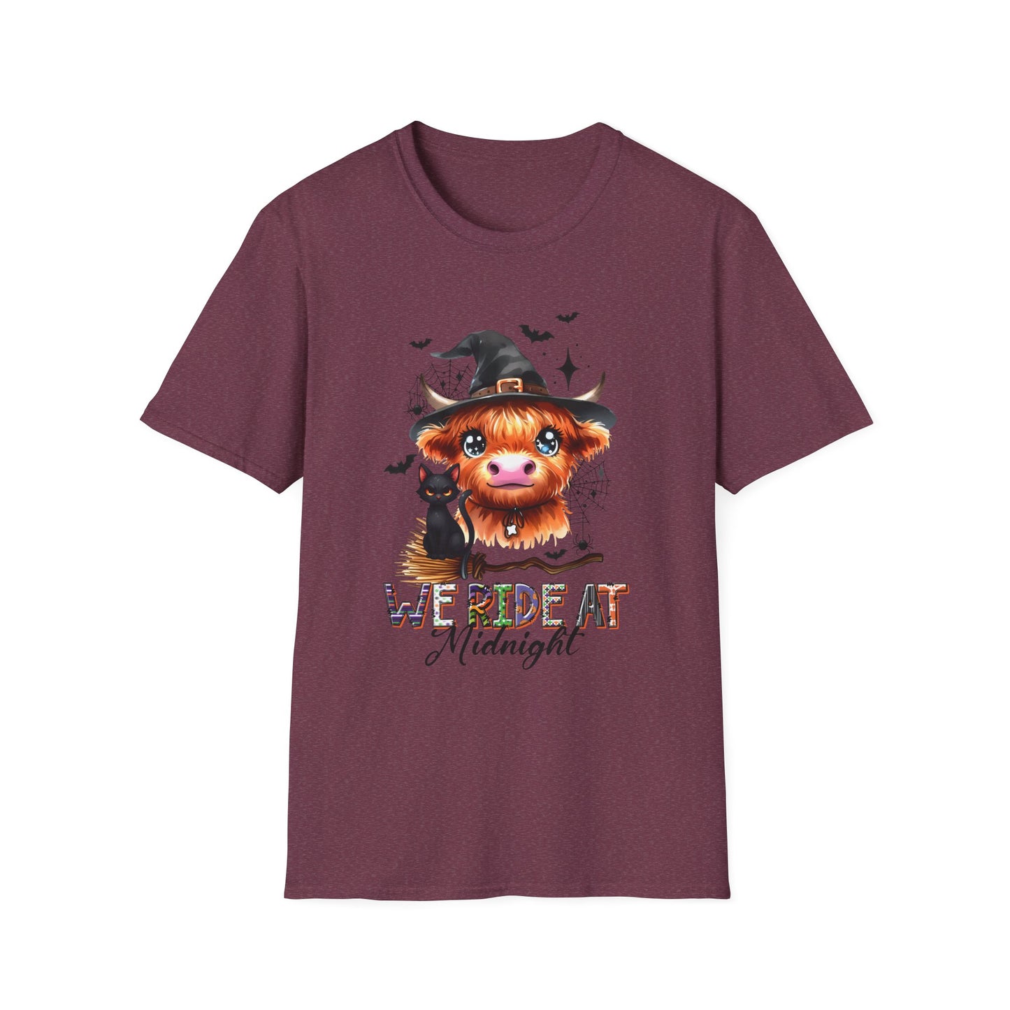 Halloween Cow Graphic T-Shirt - "We're Out at Midnight" - Unisex Softstyle Tee