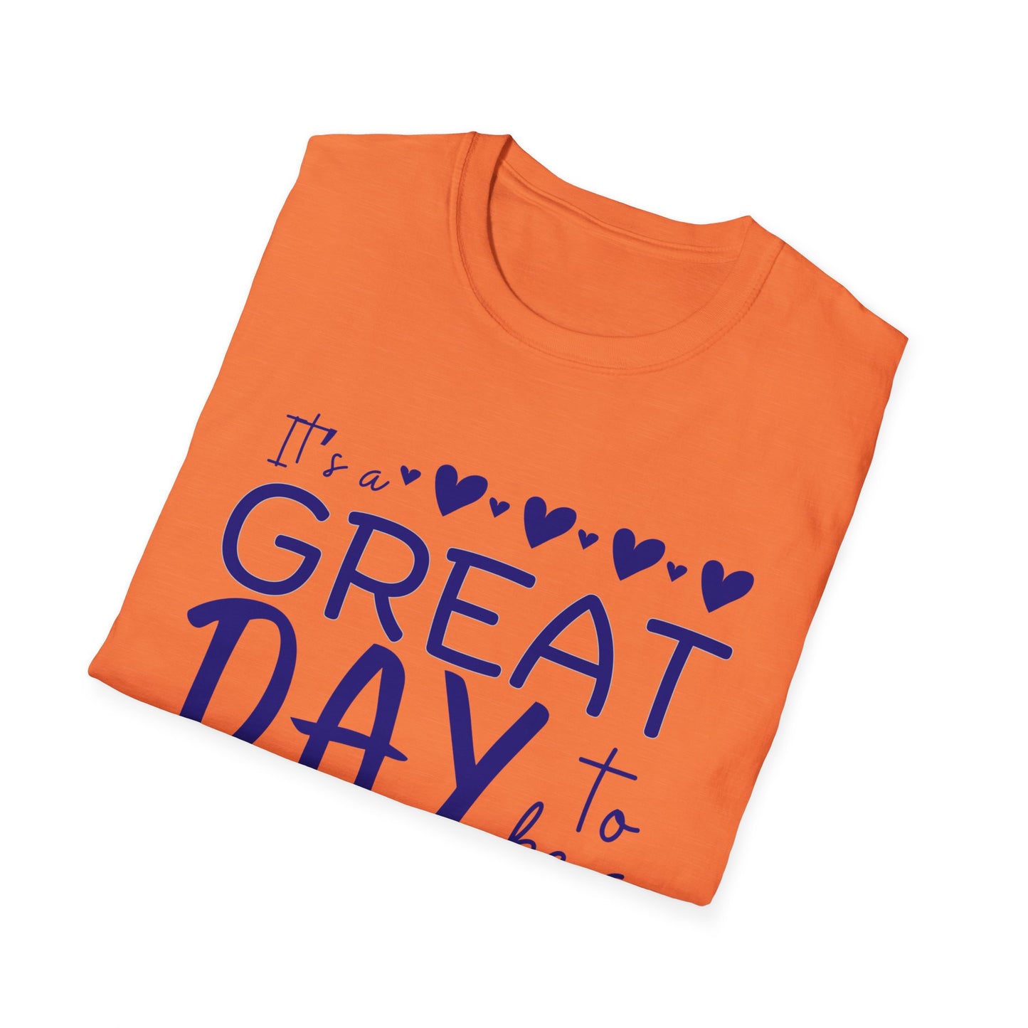 "It's a Great Day to Be a Monarch" Blue Lettering Unisex Softstyle T-Shirt - Fun & Cheerful Graphic Tee