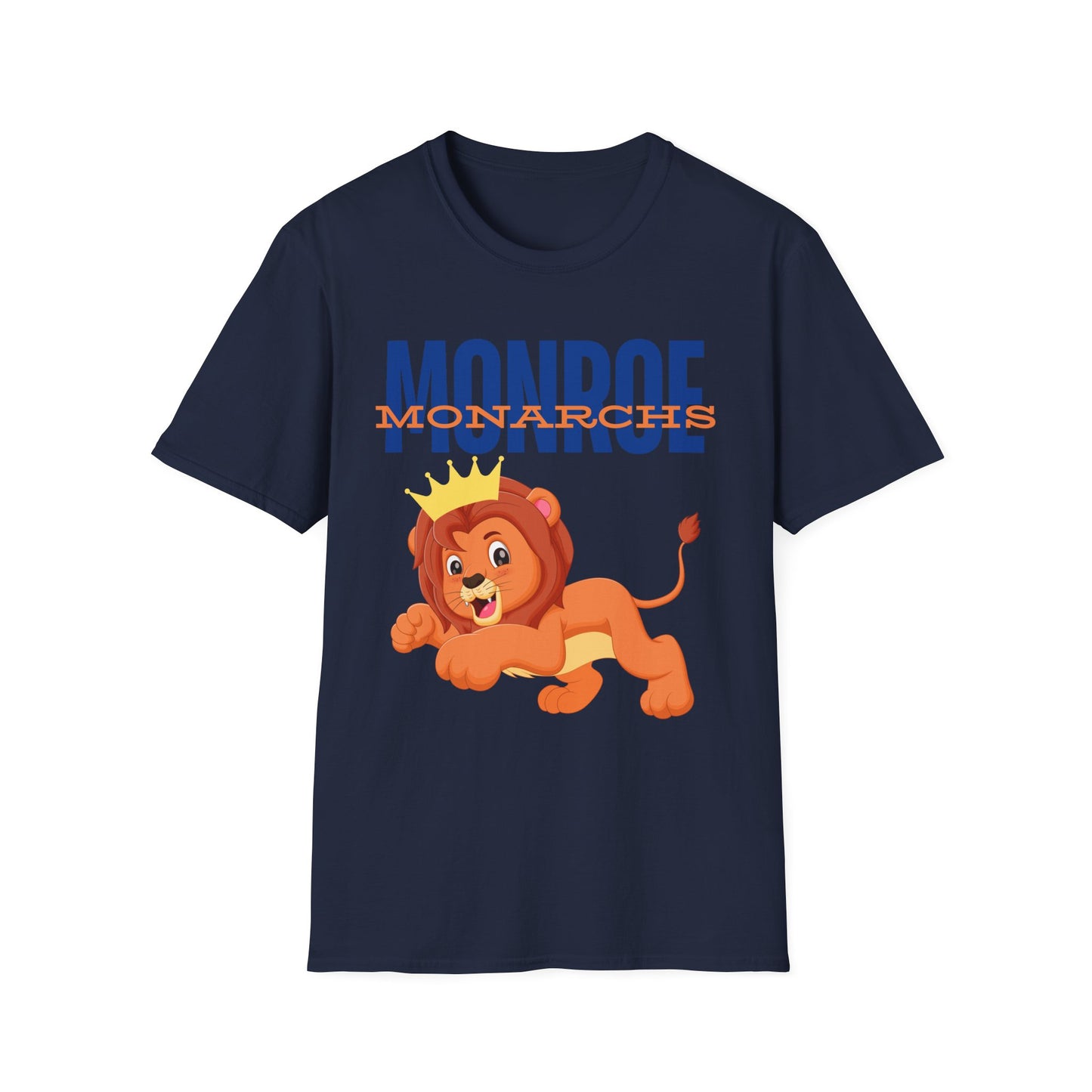Monroe Monarchs Blue/Orange Jumping Lion Crown Design