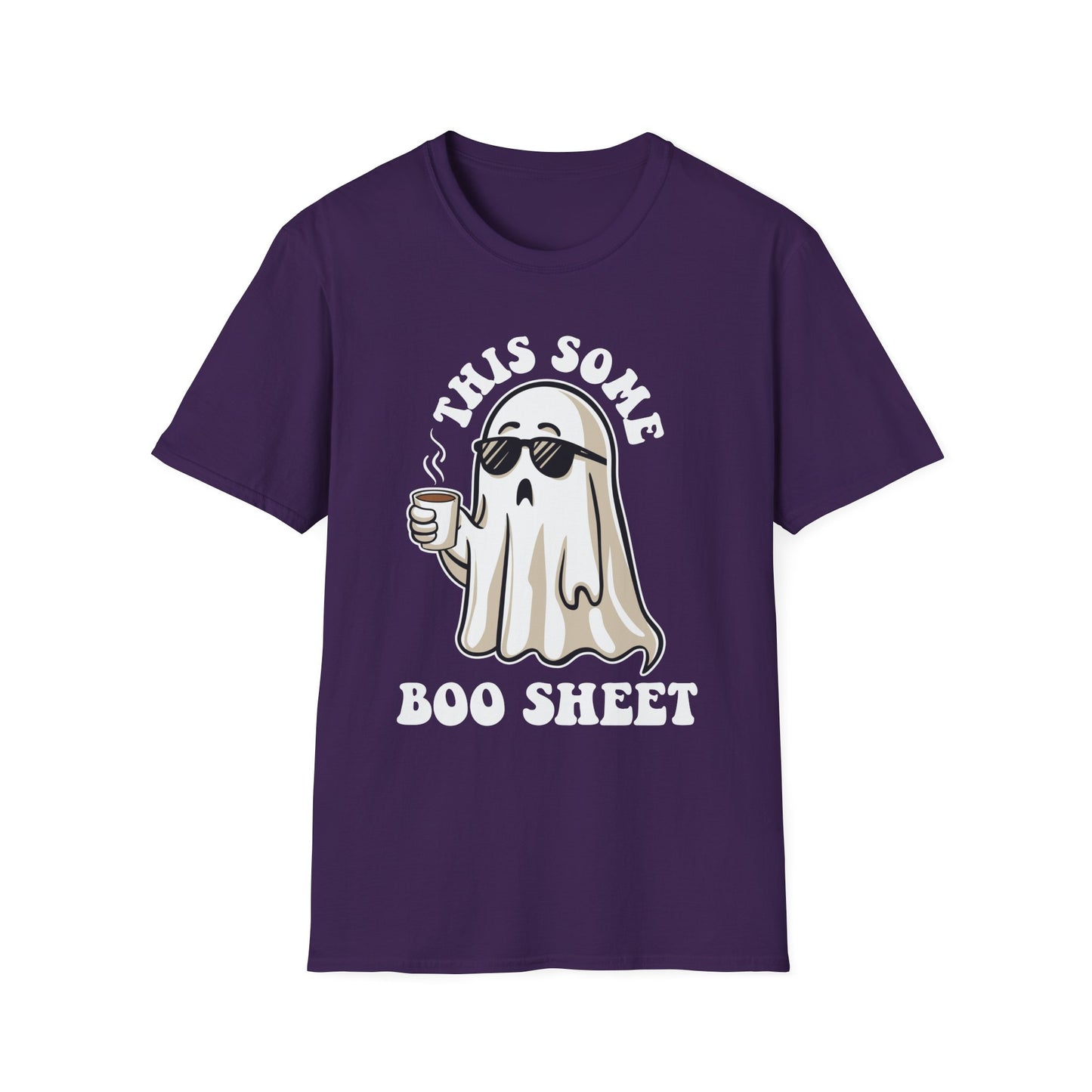Cool Ghost Sipping Coffee Halloween "Boo Sheet" Unisex Softstyle T-Shirt