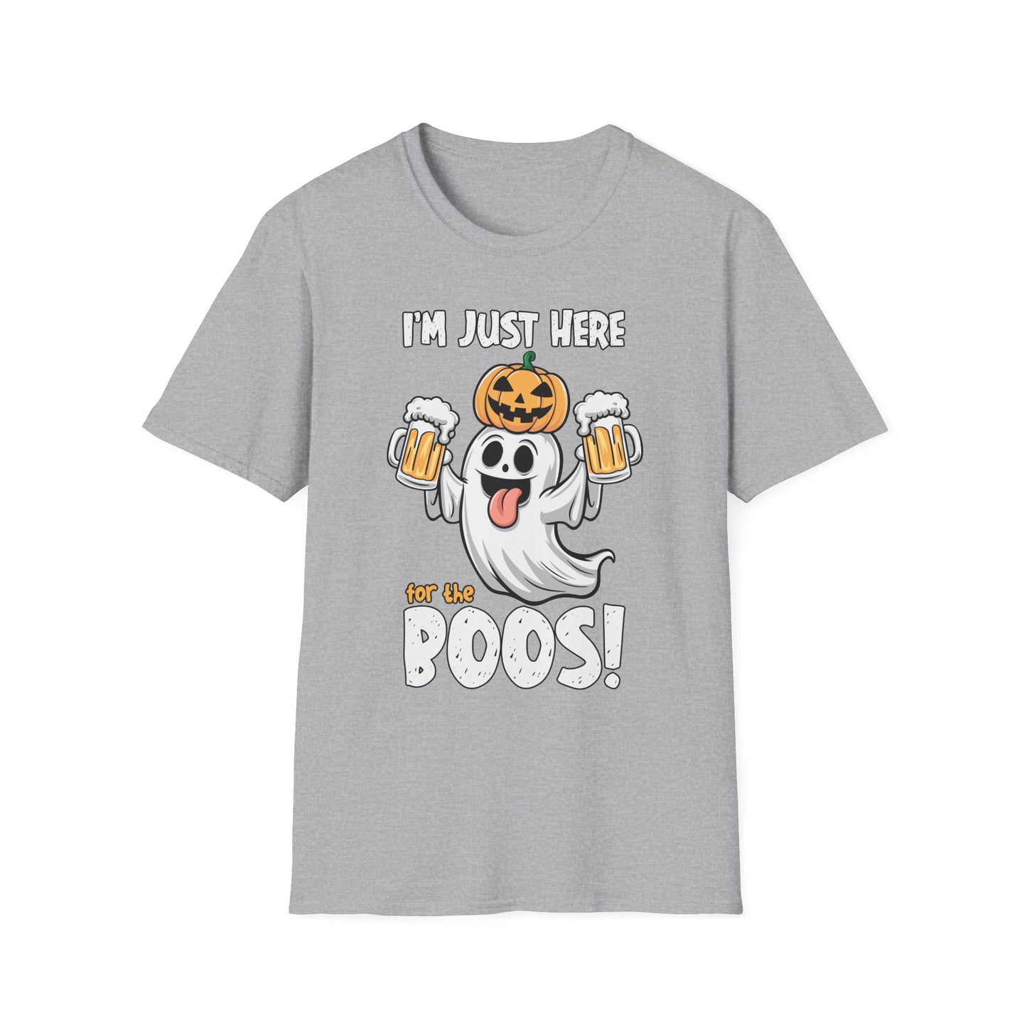 Funny Halloween Ghost T-Shirt - "I'm Just Here for the Boos!" - Unisex Softstyle