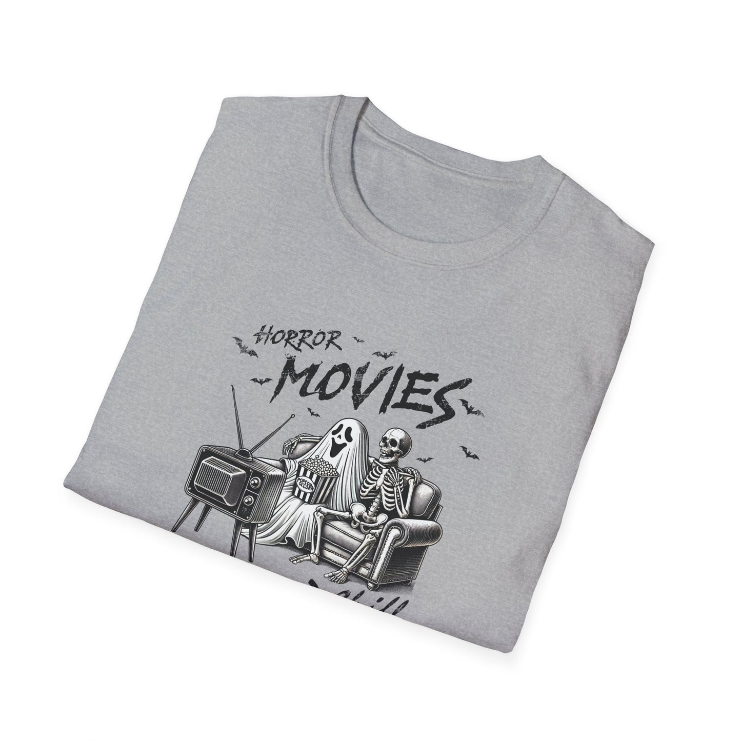 Horror Movies and Chill T-Shirt - Unisex Softstyle Tee for Movie Lovers- Great Halloween Tshirt