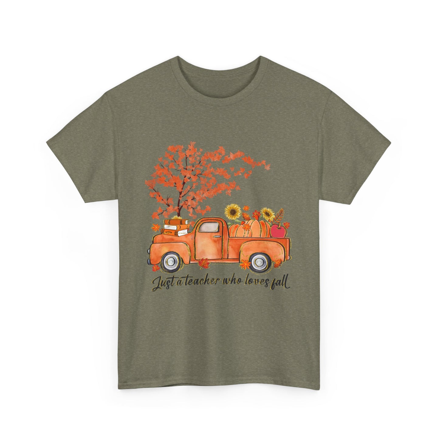 "Just a Teacher Who Loves Fall" Fall Teacher Unisex Heavy Cotton Tee - Perfect for Autumn Celebrations